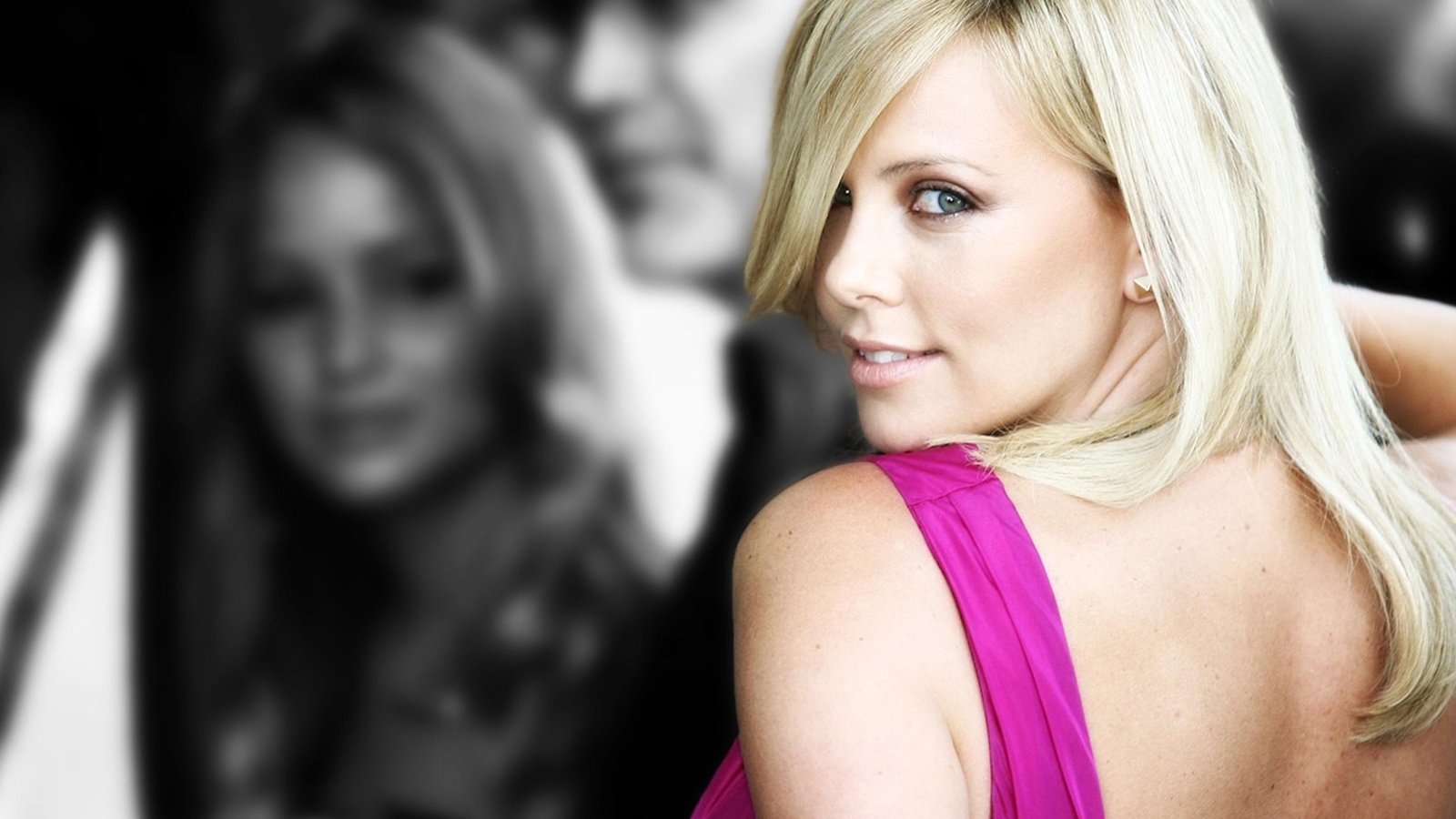 Charlize Theron Smile women's pink dress beautiful actress 2k