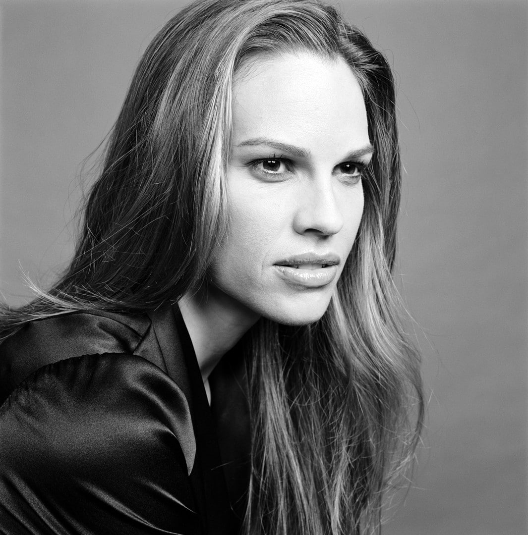 Hilary Swank monochrome actress women portrait long hair