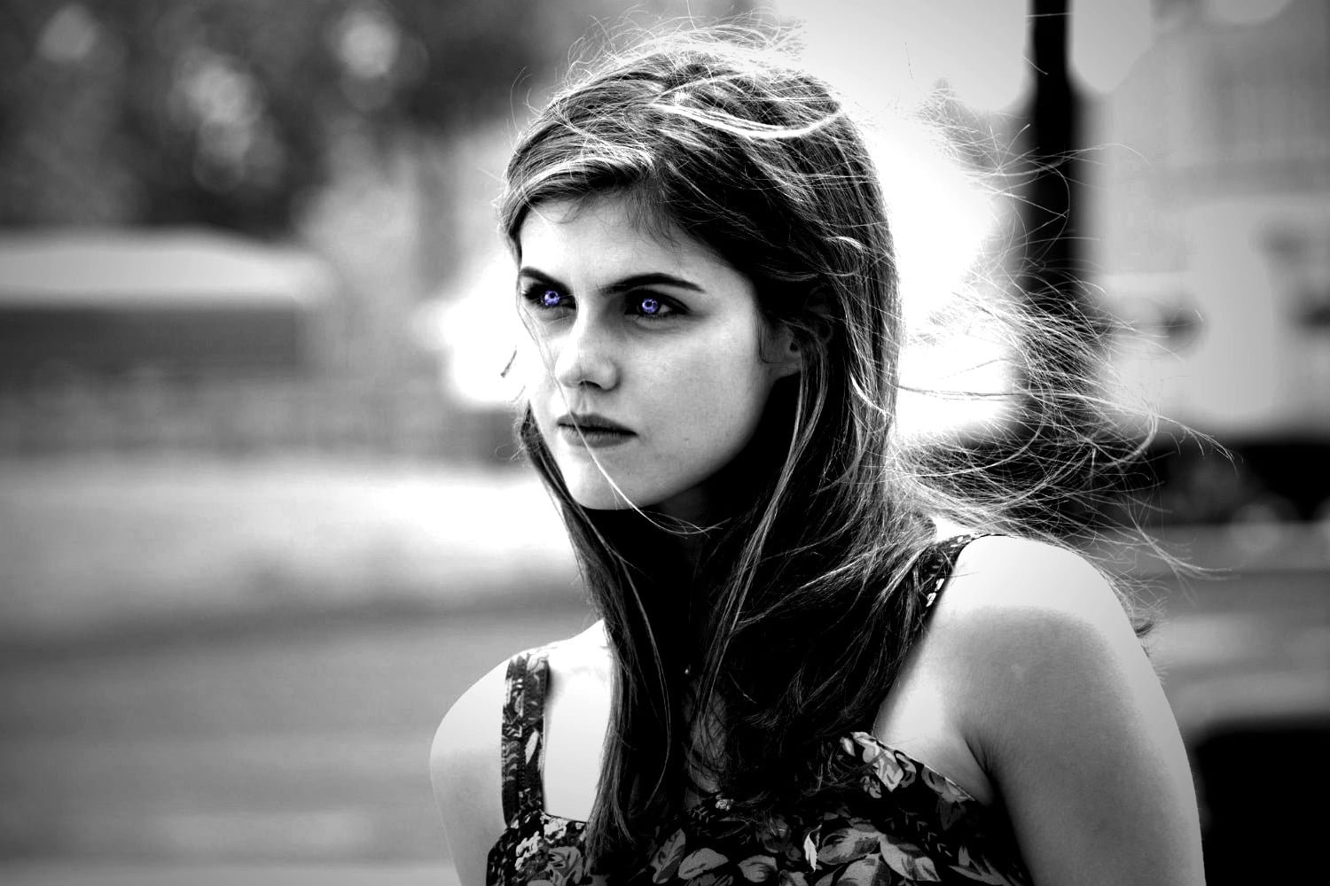 Alexandra Daddario celebrity actress blue eyes monochrome
