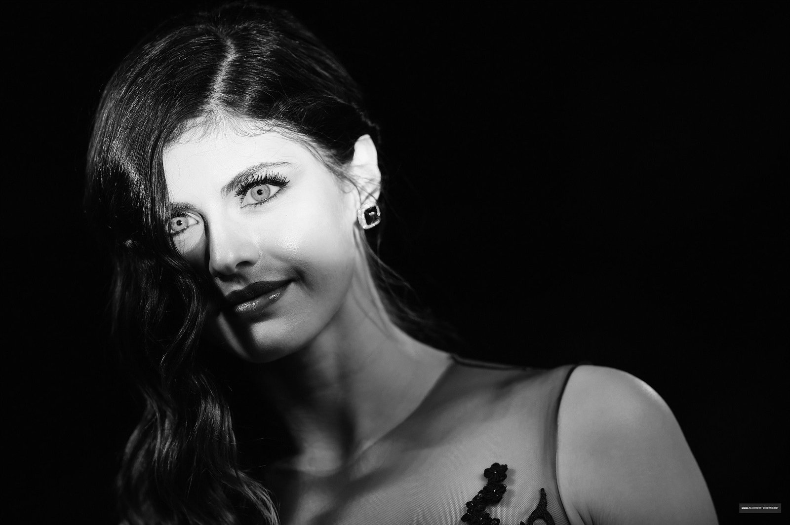 Alexandra Daddario women brunette face monochrome eyes 2k