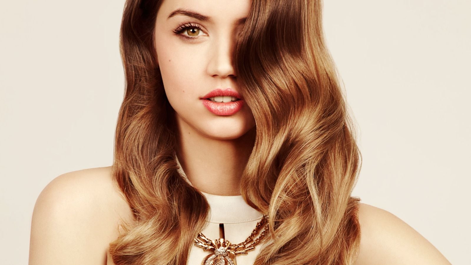 Ana de Armas actress brunette hair in face long looking at viewer