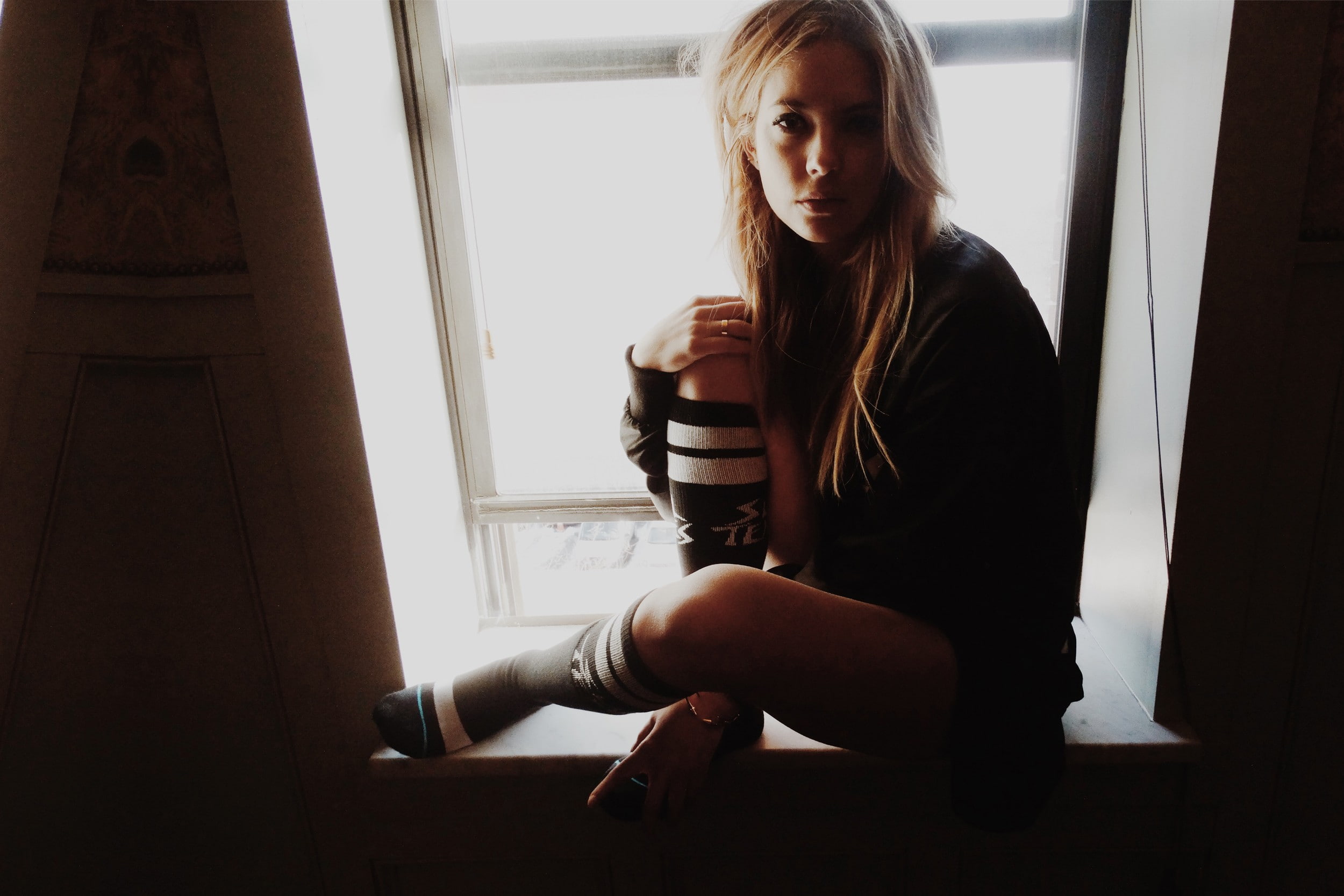 Ashley Benson women blonde celebrity socks looking at viewer 2k