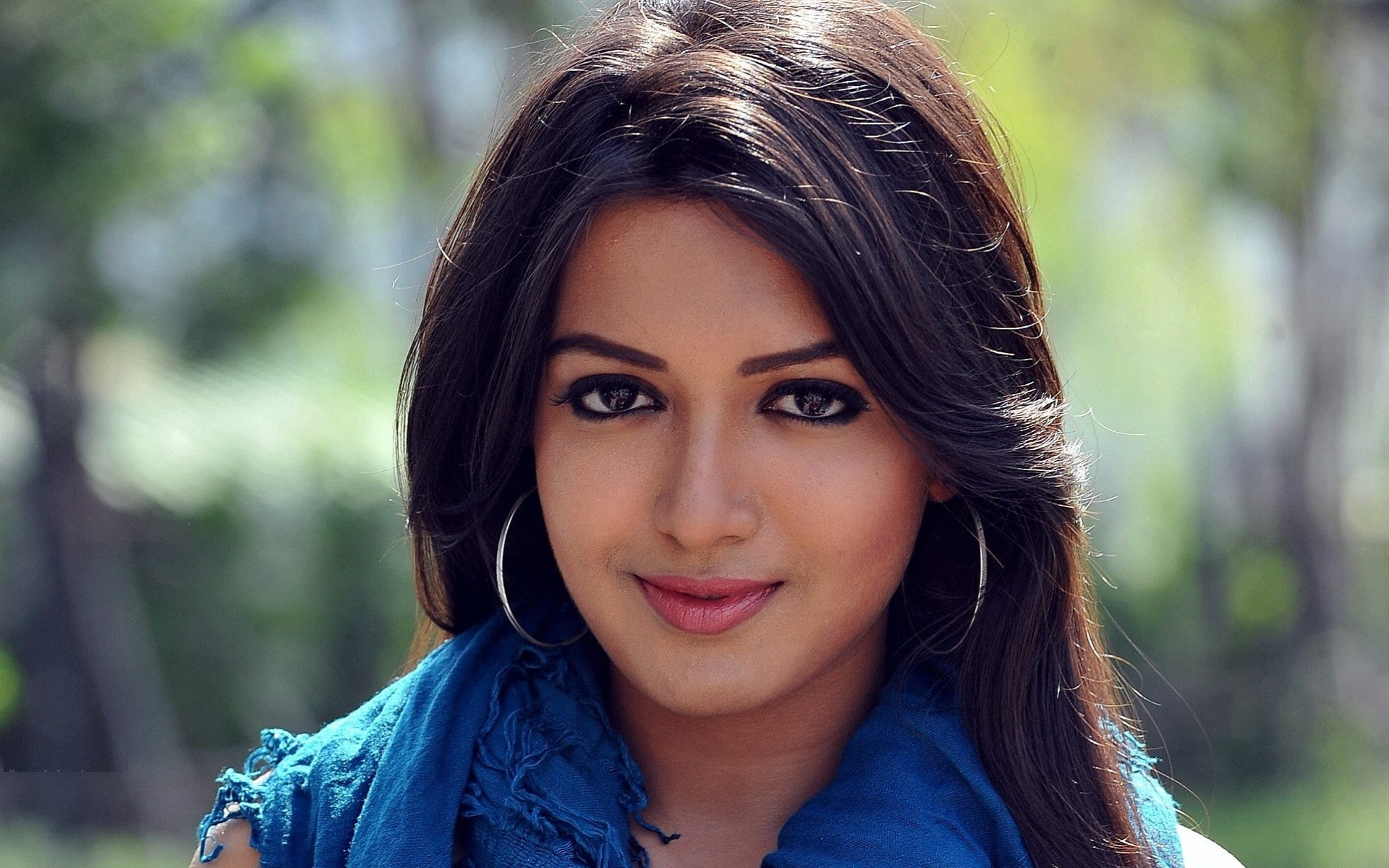 Catherine Tresa looking at viewer brunette smiling smoky eyes