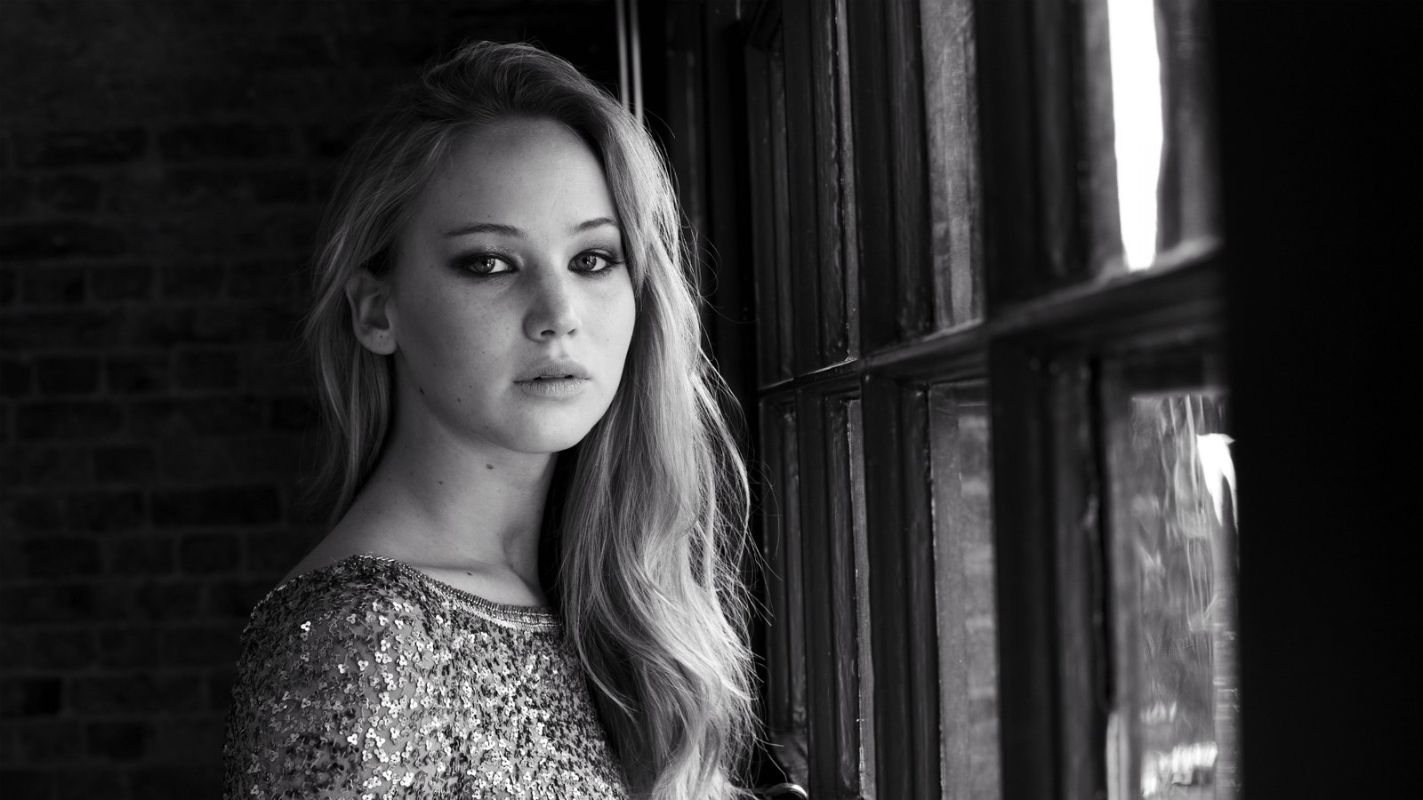 celebrity actress Jennifer Lawrence women monochrome 2k