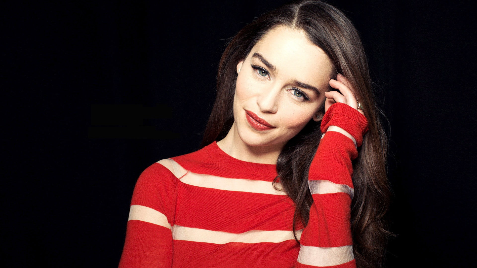 blue eyes sweater women brunette actress Emilia Clarke 46