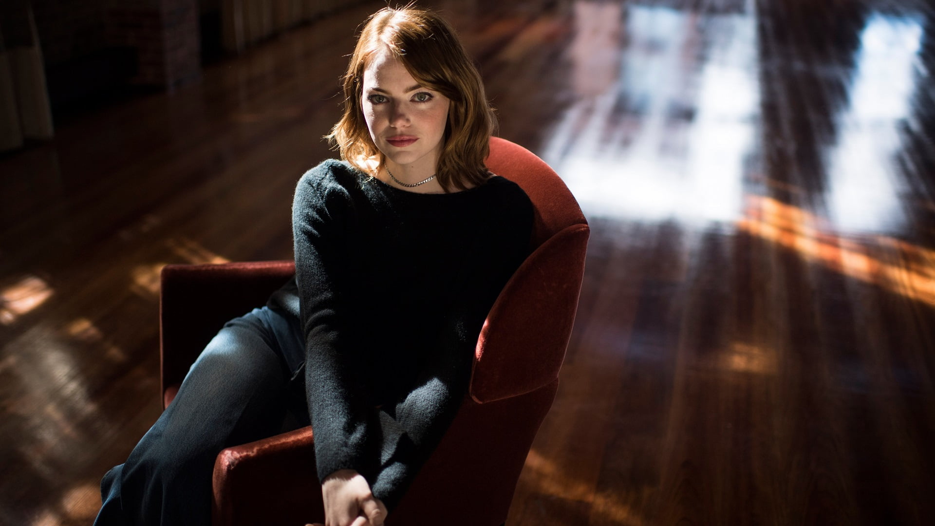 Emma Stone women actress redhead blue eyes sweater one person