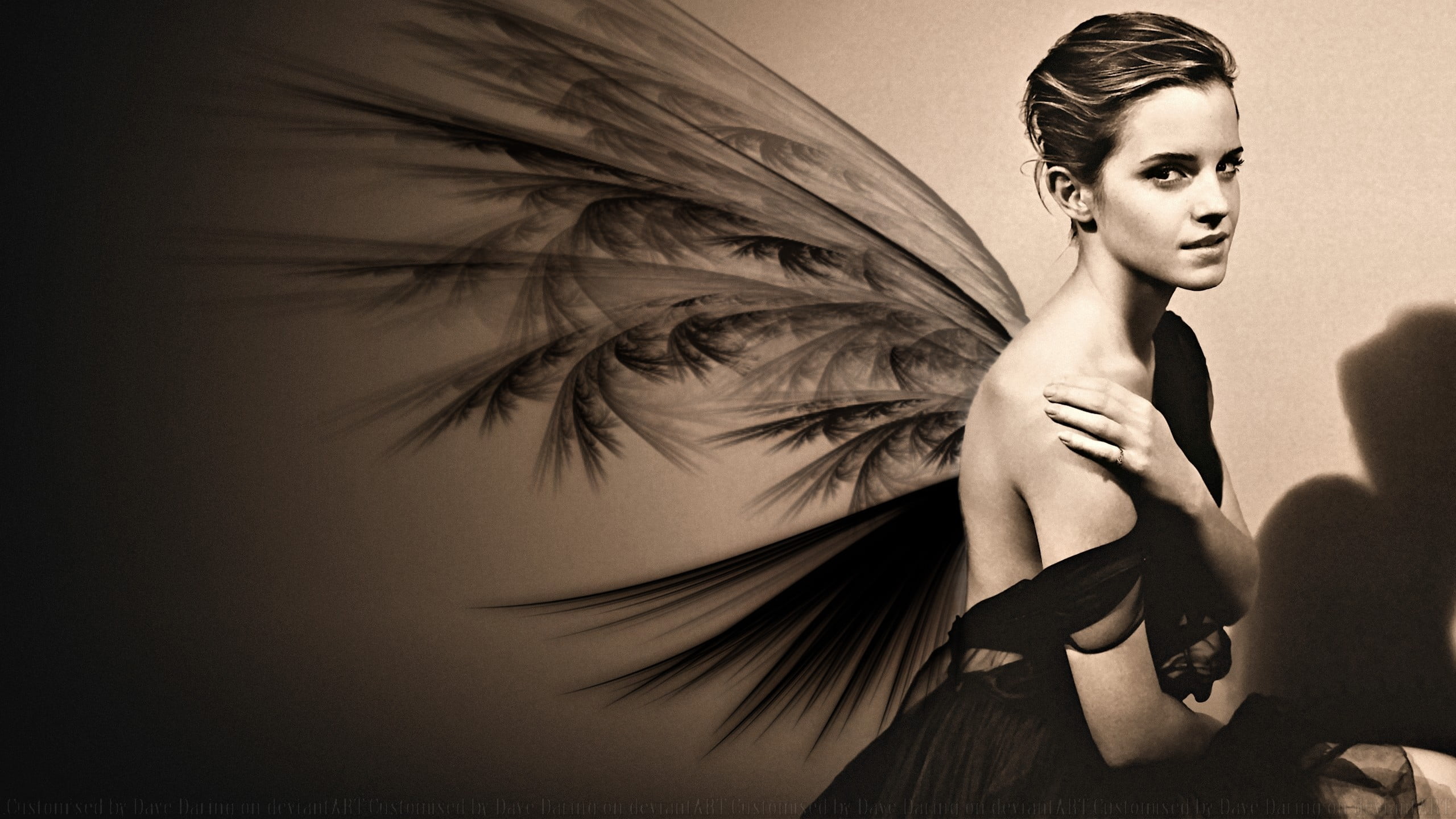 Emma Watson DeviantArt sepia celebrity women actress portrait 2k