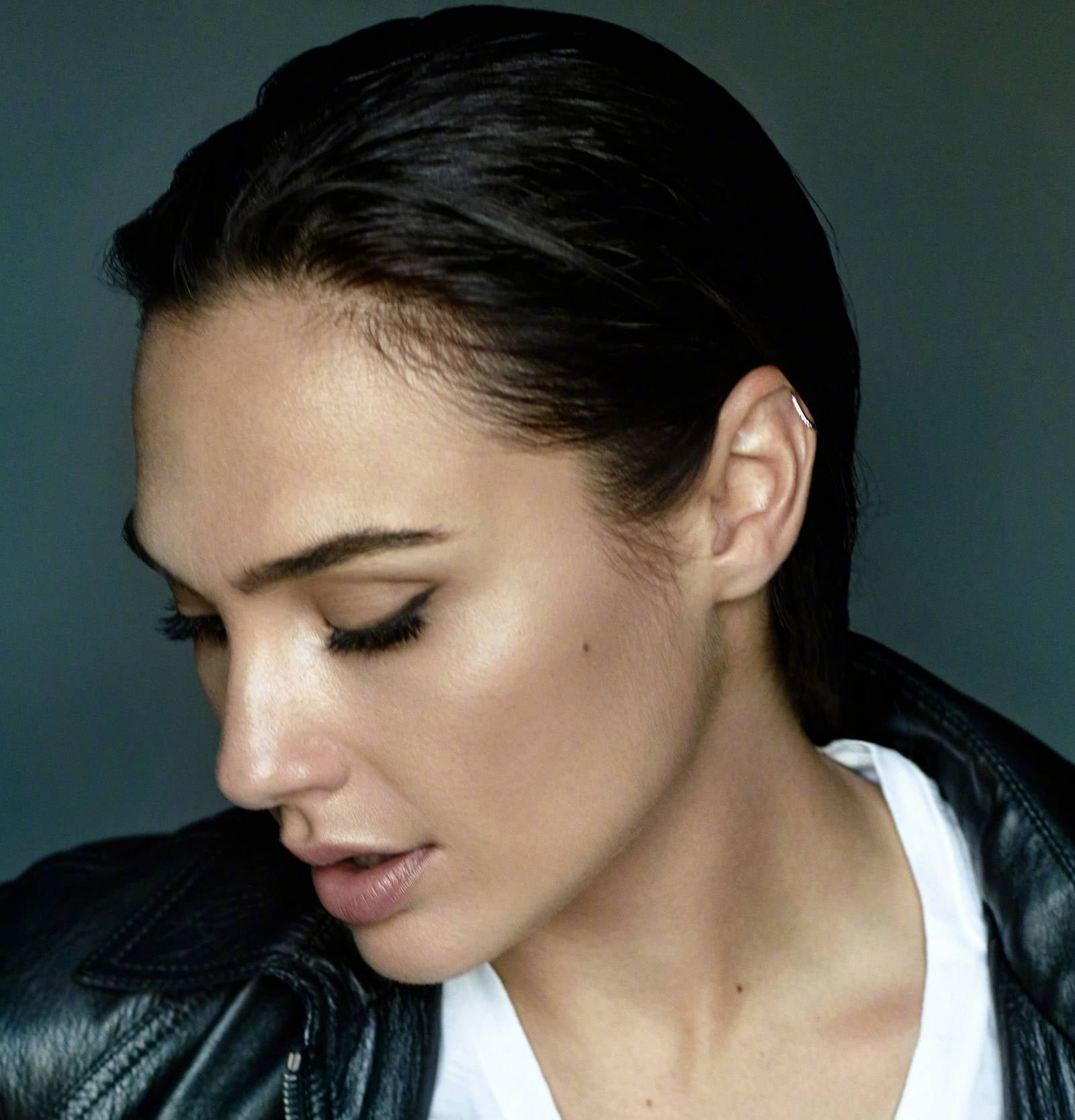 Gal Gadot model actress women jacket closed eyes open mouth