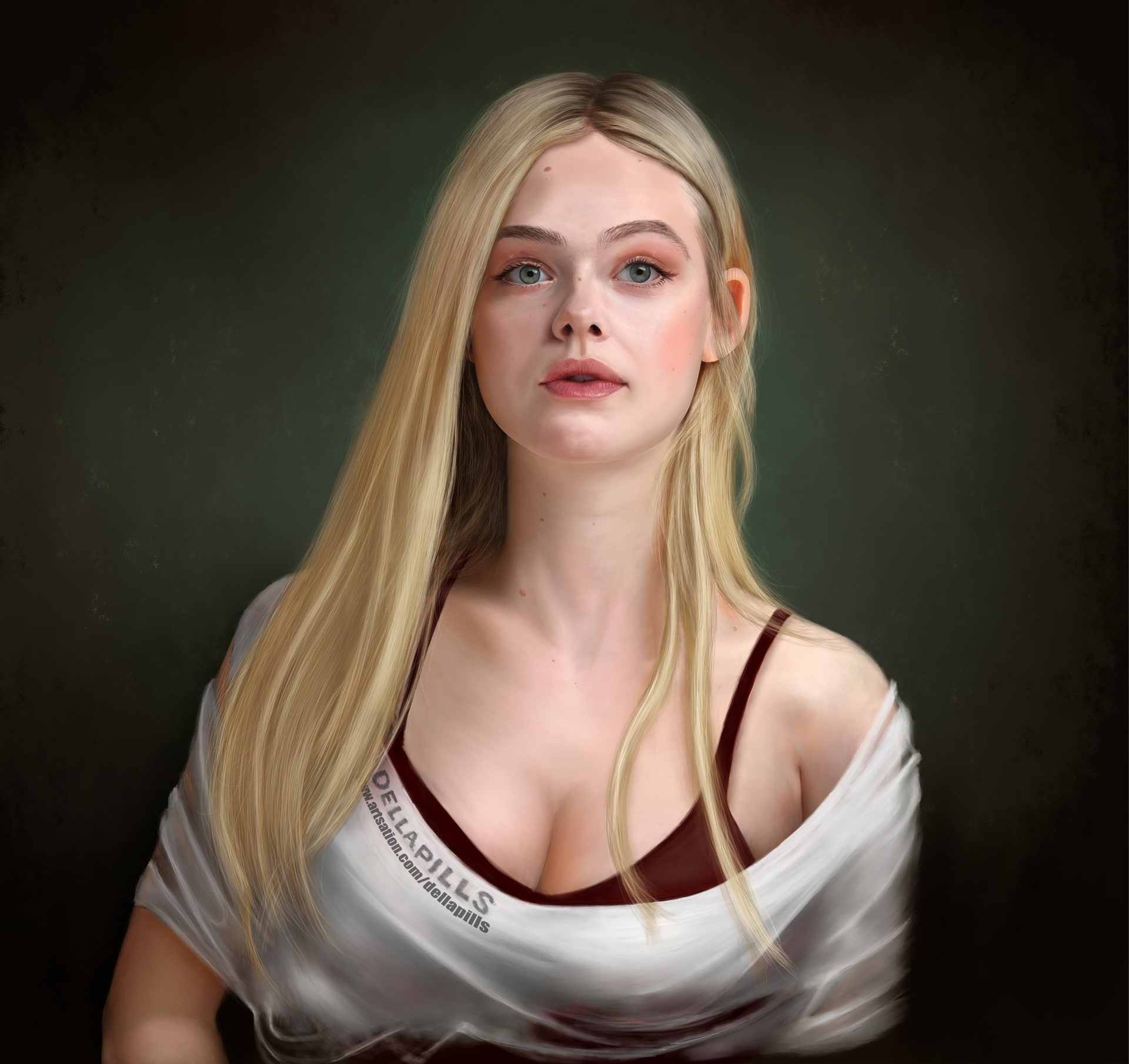 Elle Fanning DellaPills blonde actress painting Julio Cesar