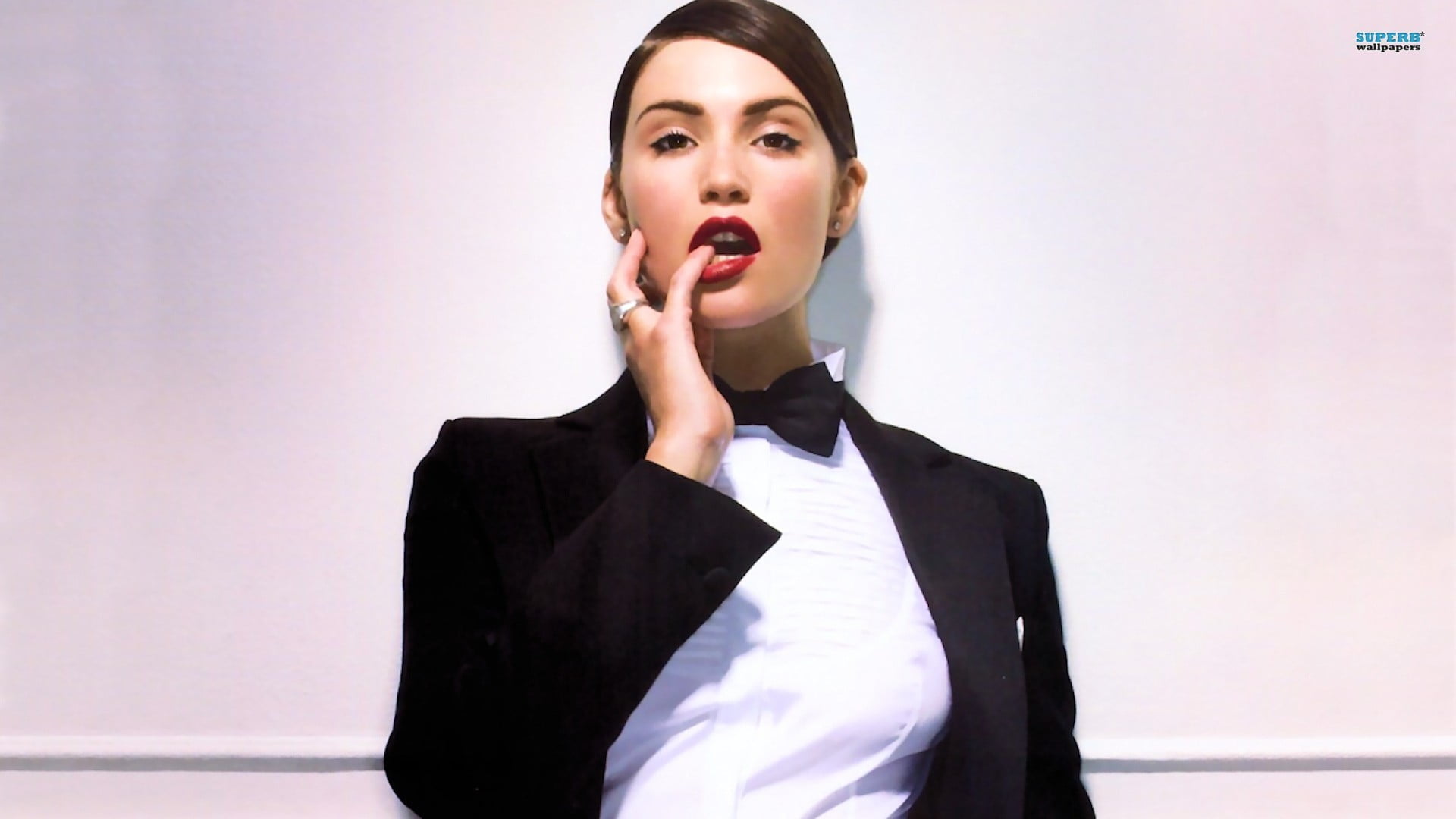 Gemma Arterton finger in mouth women red lipstick actress