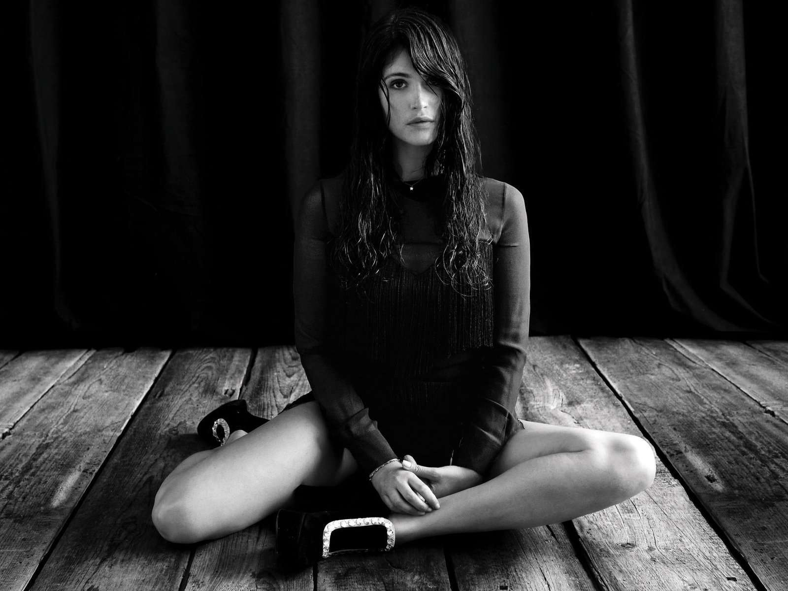 Gemma Arterton women actress monochrome sitting one person 30 2k