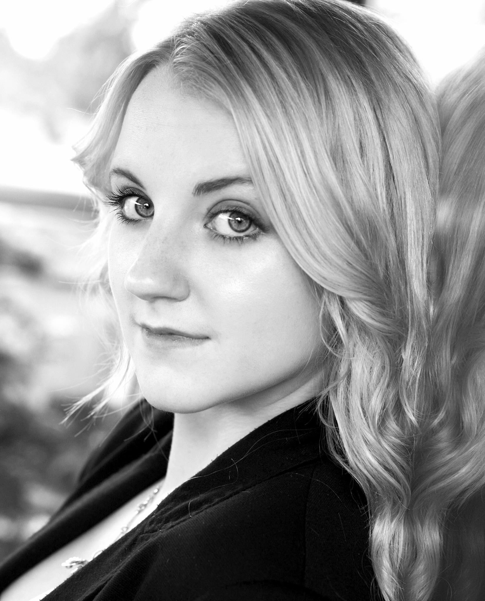 Evanna Lynch looking at viewer monochrome actress portrait