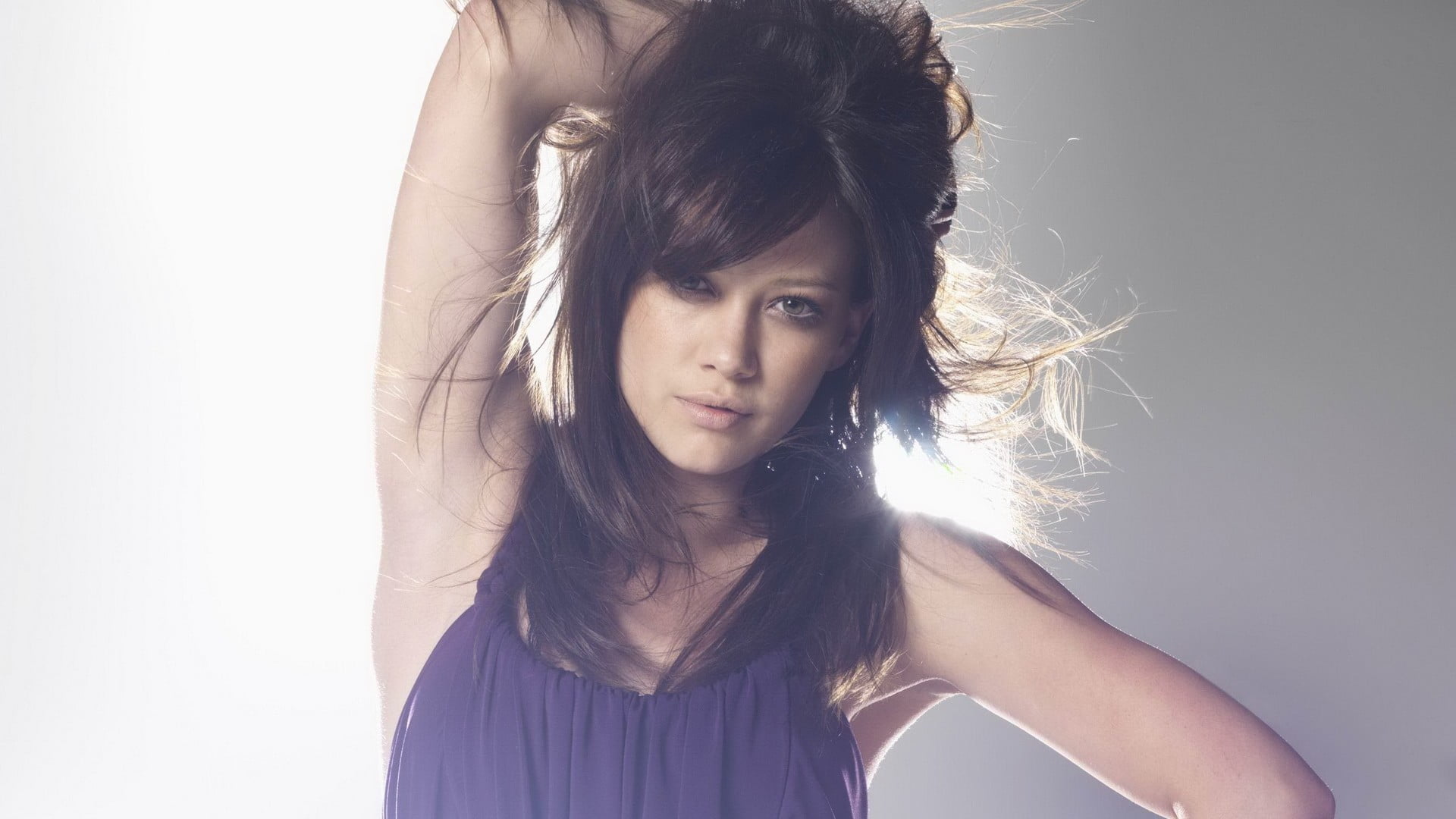 Hilary Duff celebrity actress singer brunette hands on head