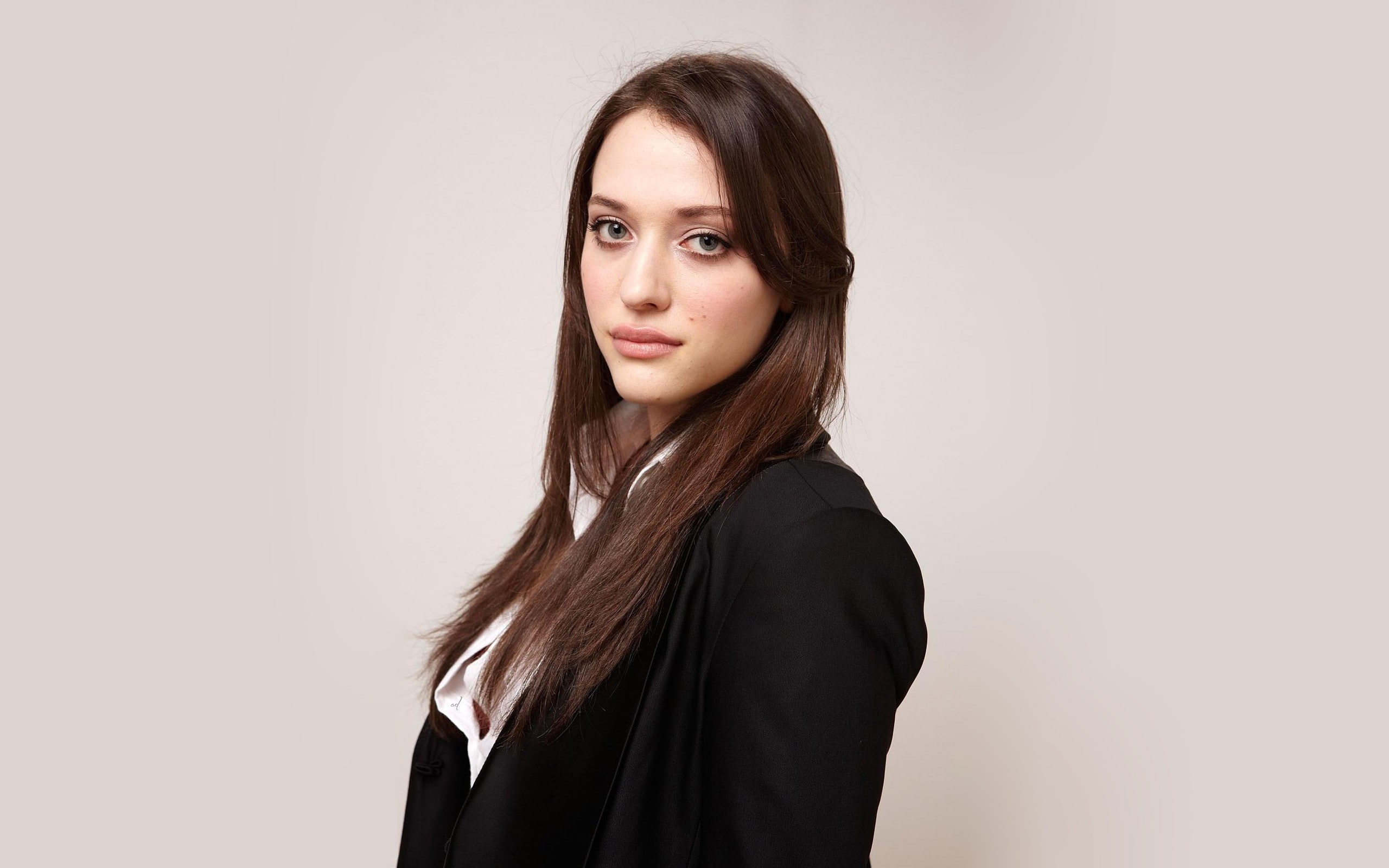 Kat Dennings brunette simple background actress women long hair 2k