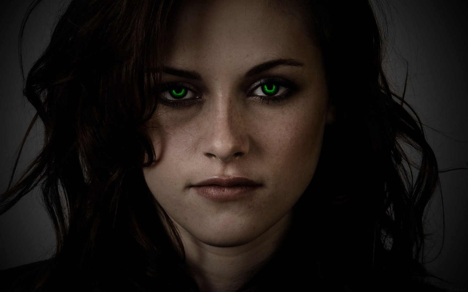 Kristen Stewart face digital art actress green eyes women