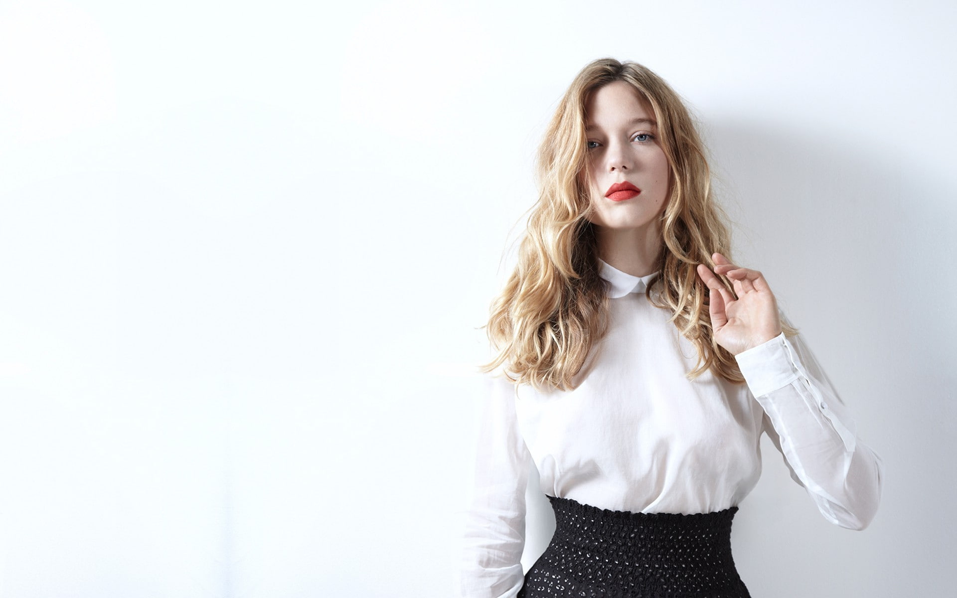 lea seydoux actress women celebrity simple background looking at viewer blonde james bond