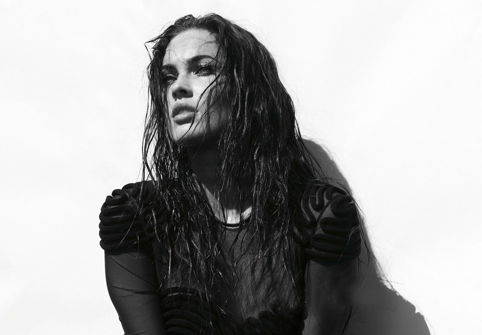 monochrome face Megan Fox portrait actress 2k