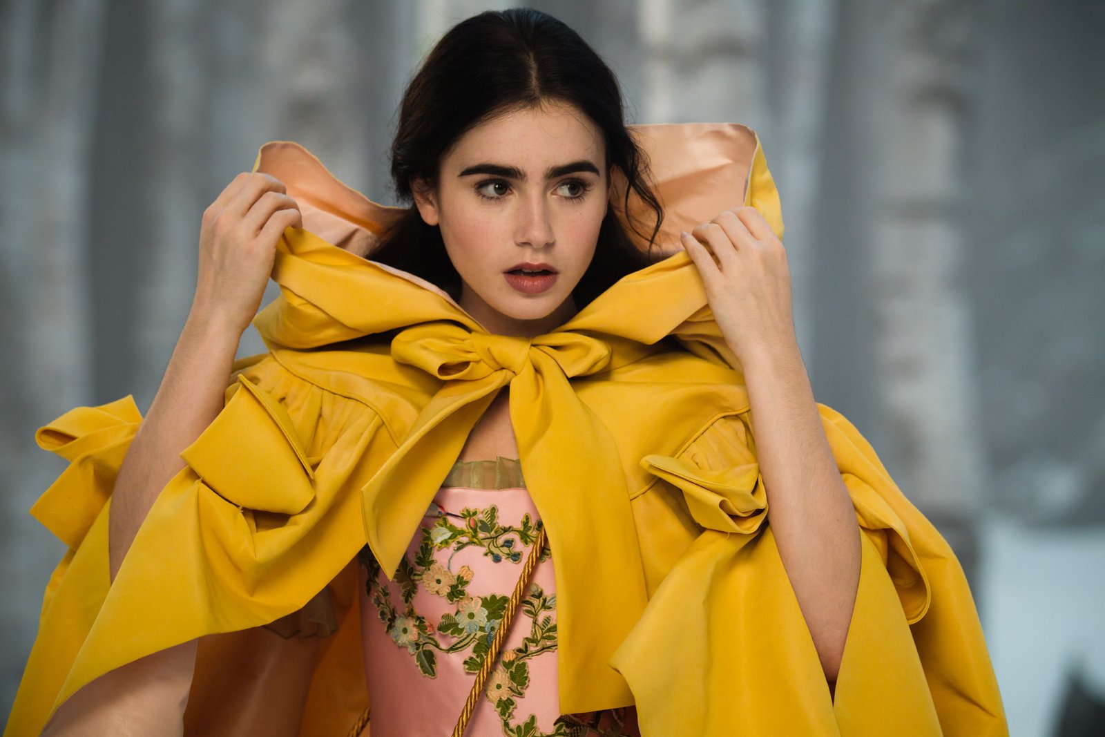 Lily Collins actress celebrity dark hair movies cape hoods 2k