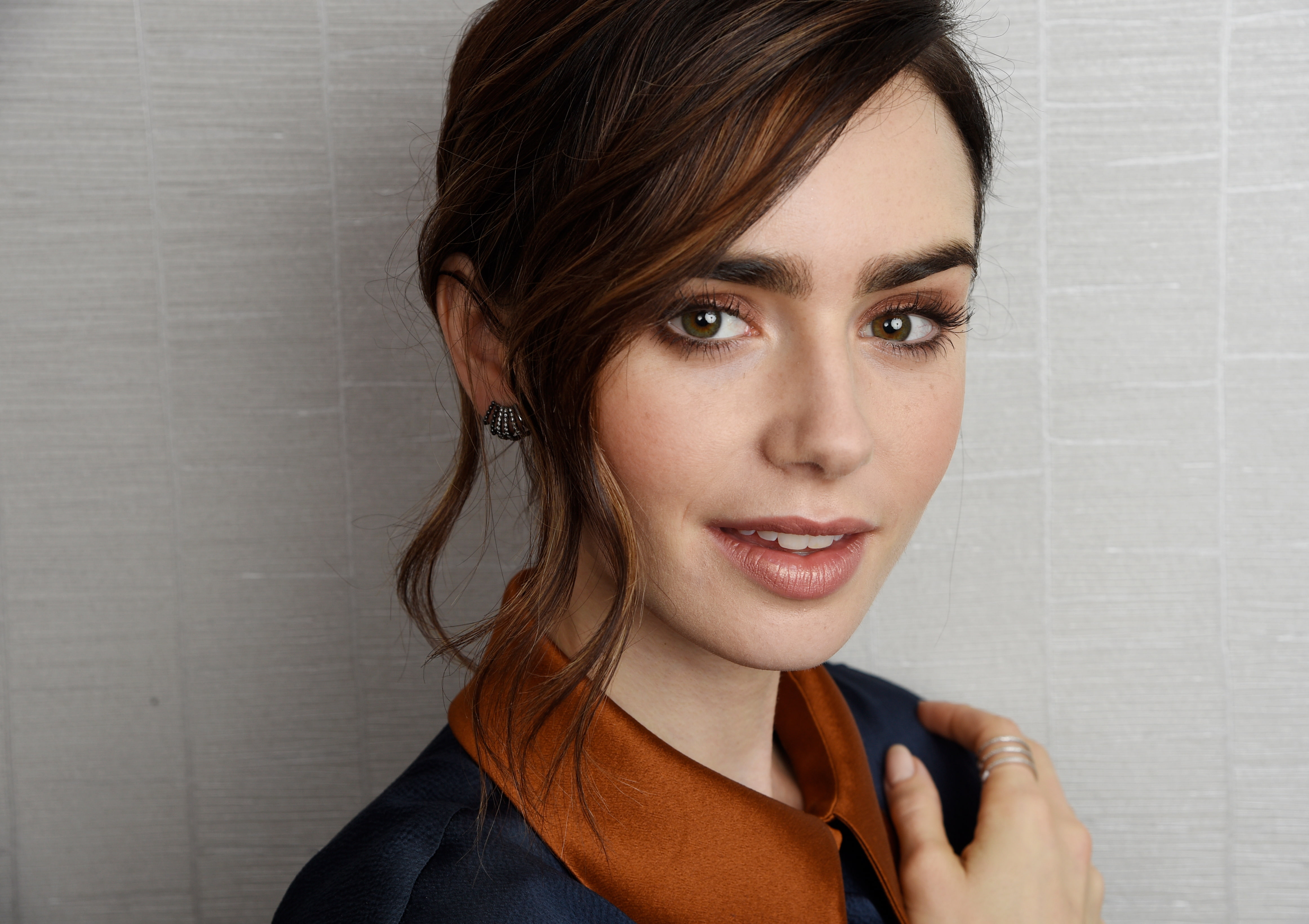 Lily Collins actress women long eyelashes smiling portrait 2k 4k