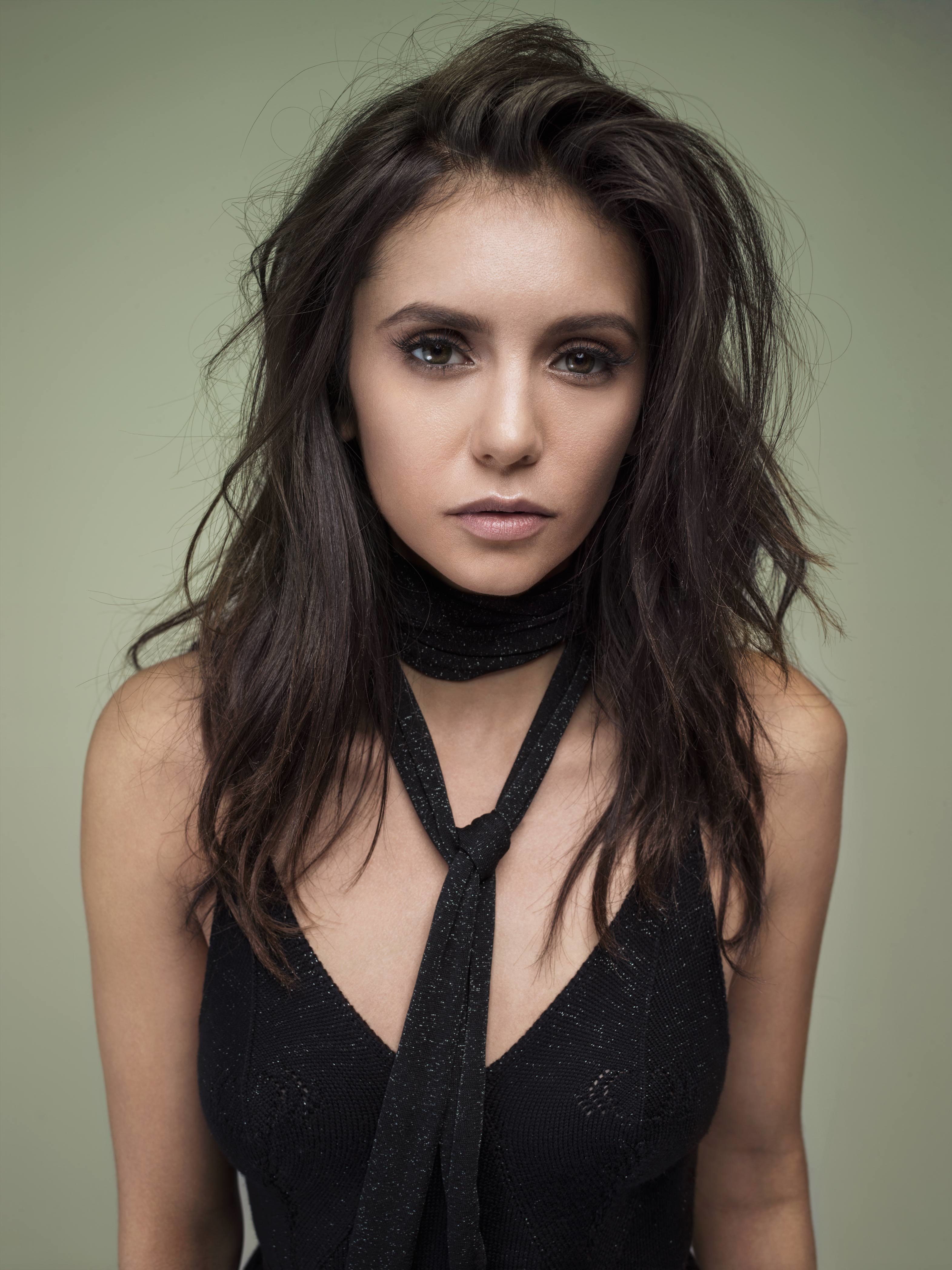Nina Dobrev actress women brunette brown eyes black dress 2k