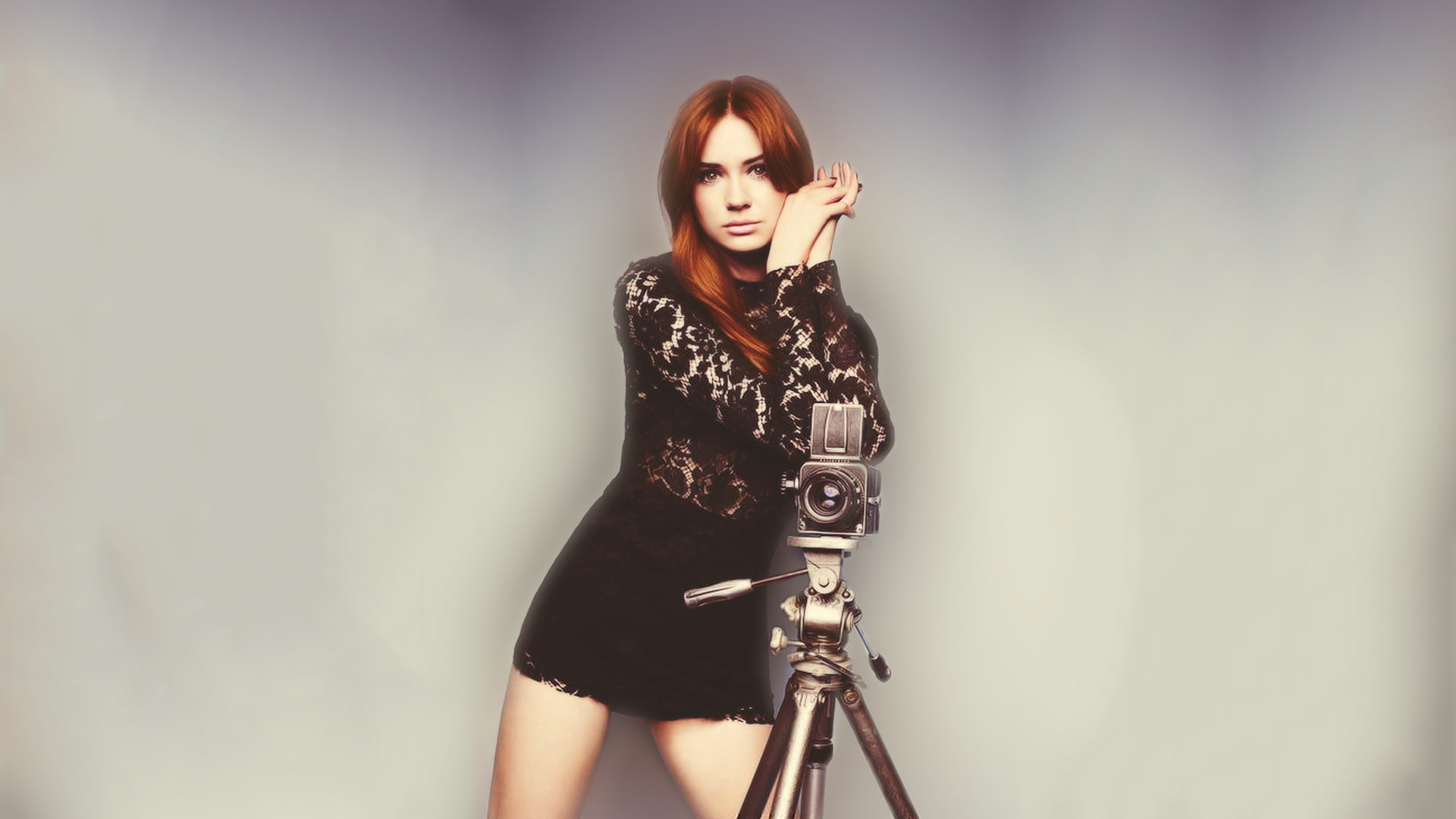 redhead celebrity camera Karen Gillan women actress looking at viewer