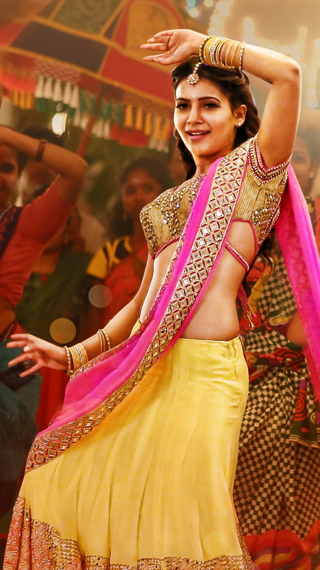 Samantha Ruth Prabhu women's yellow and pink sari dress