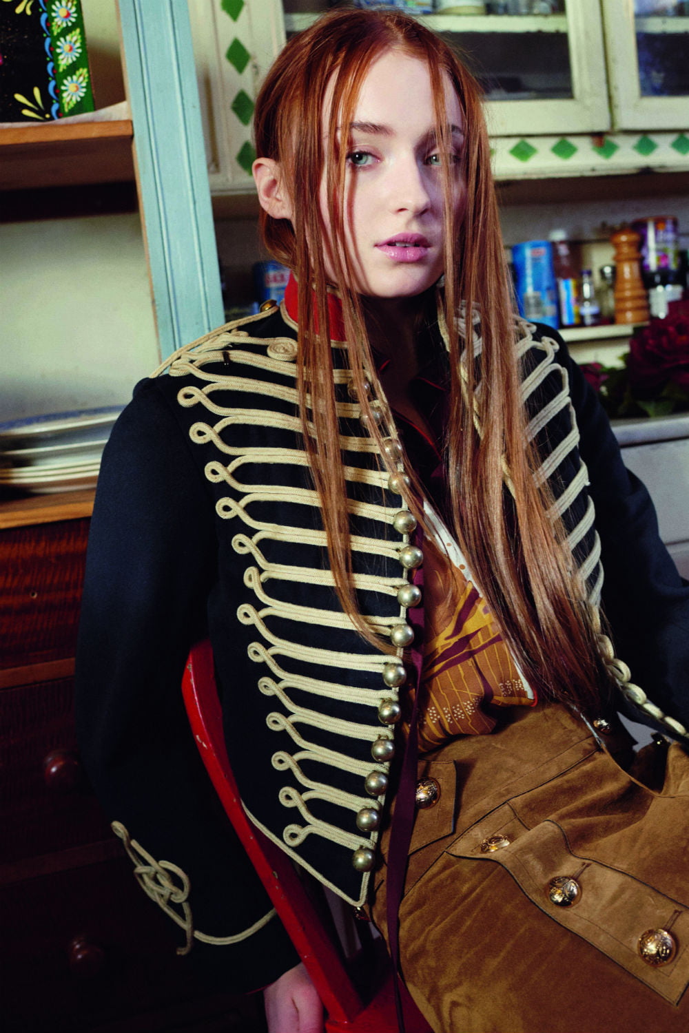 Sophie Turner redhead actress blue eyes long hair one person