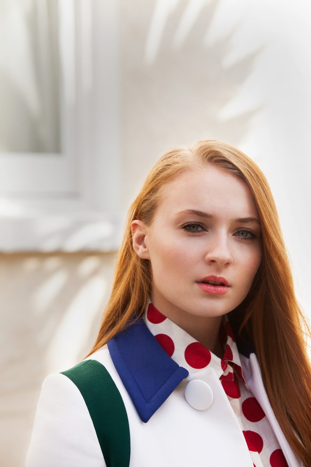 Sophie Turner redhead actress blue eyes portrait women