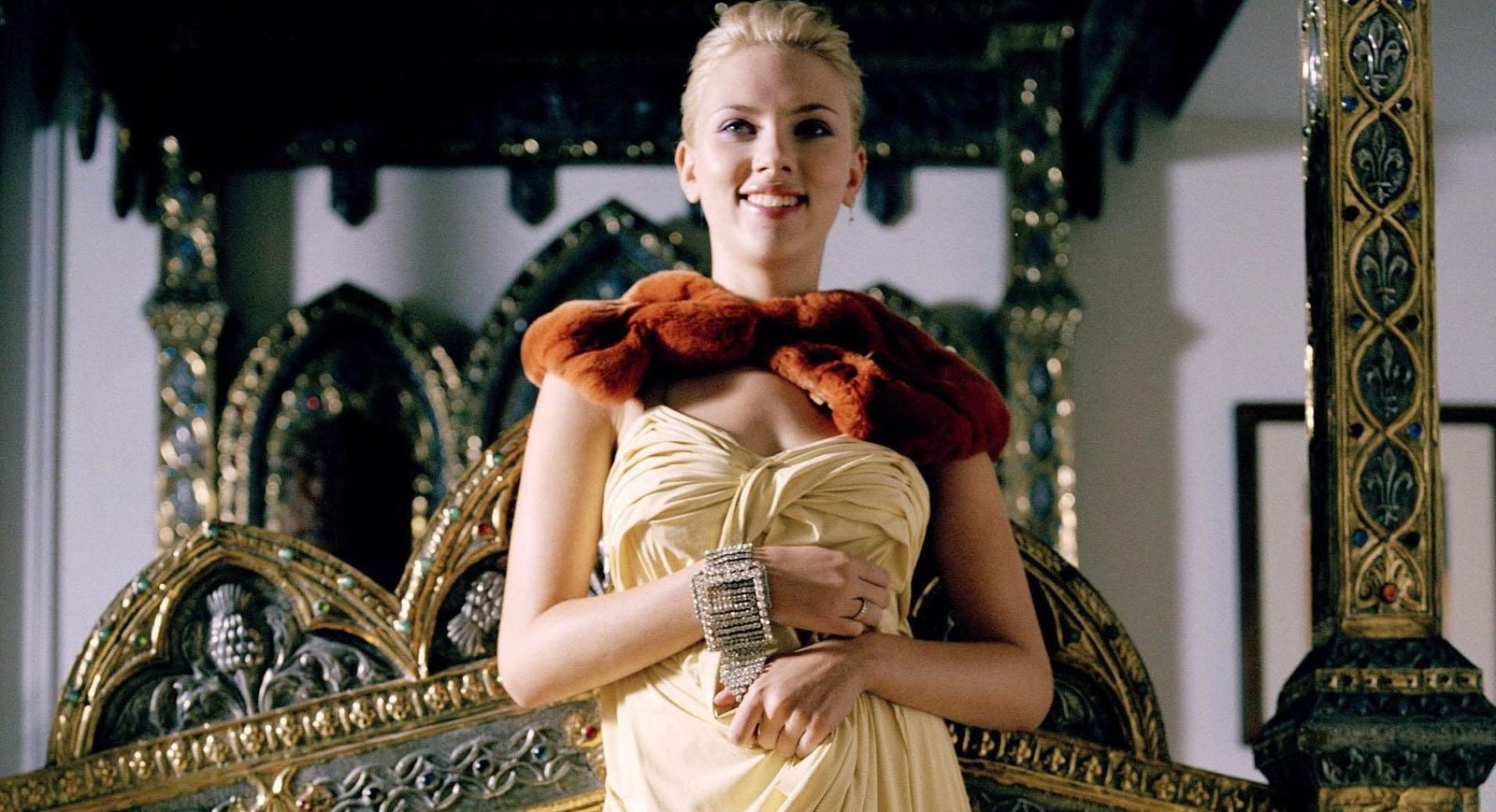 Scarlett Johansson actress blonde women yellow dress strapless