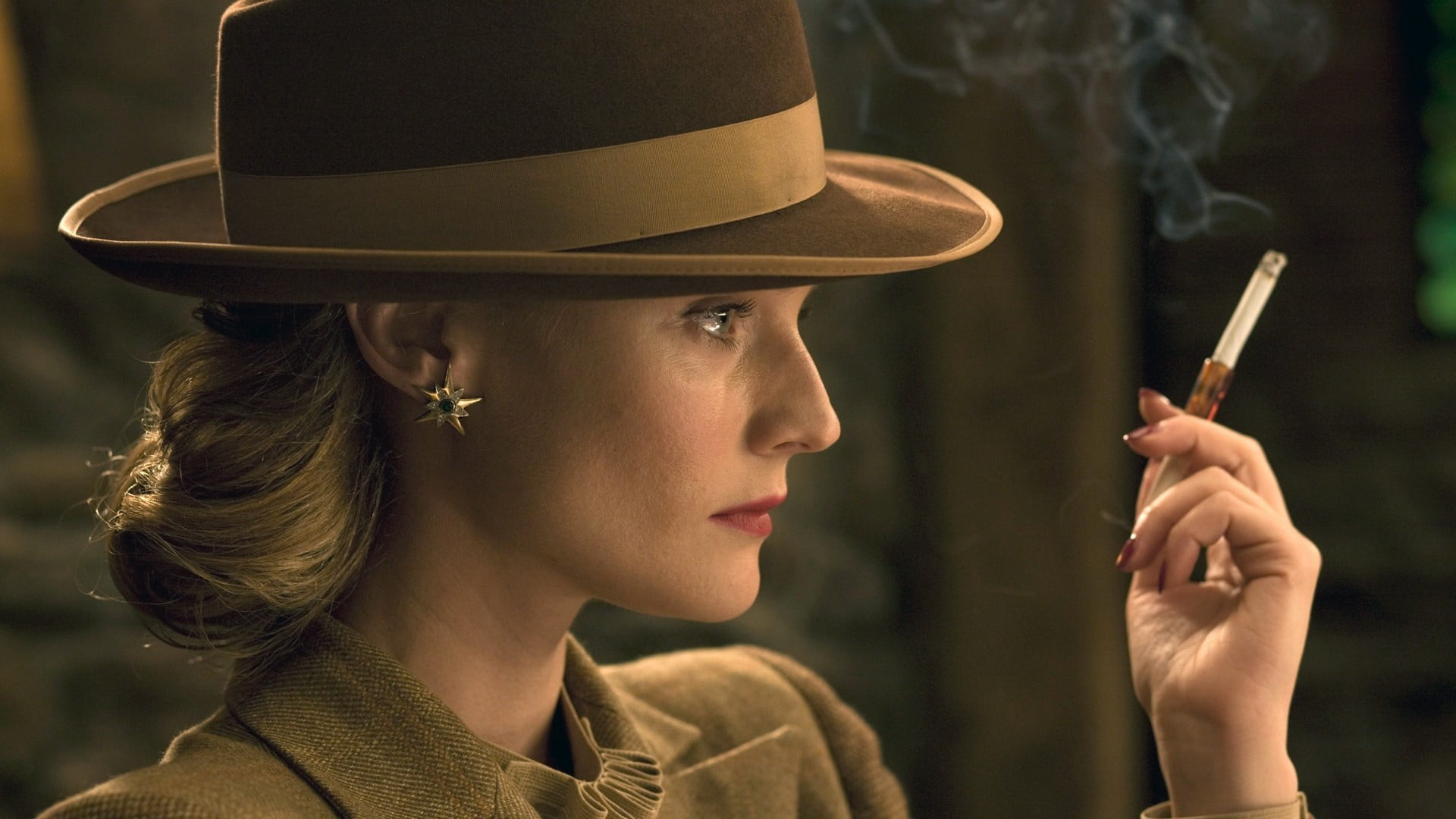 women actress hat cigarettes smoking face side view blue eyes