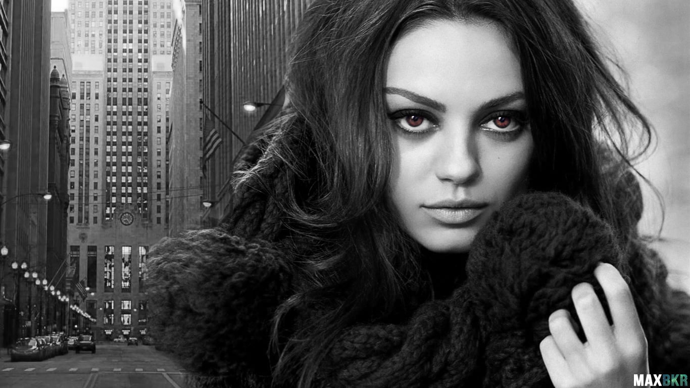 woman's scarf Mila Kunis actress women monochrome selective coloring