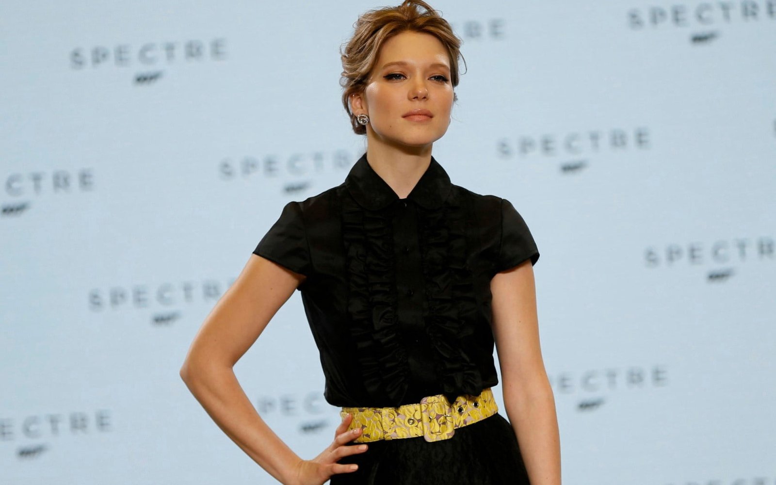 women's black collared blouse lea seydoux actress style new York City