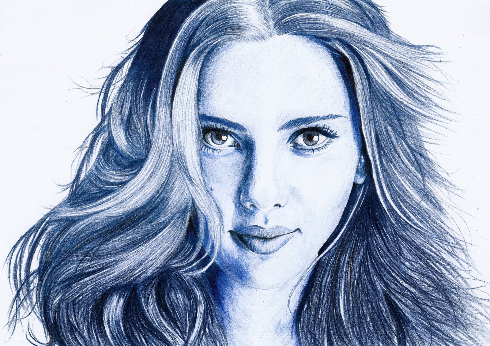 women's black hair Scarlett Johansson artwork actress portrait 2k