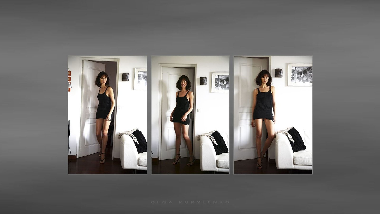 women's black strap top mini dress collage brunette green eyes