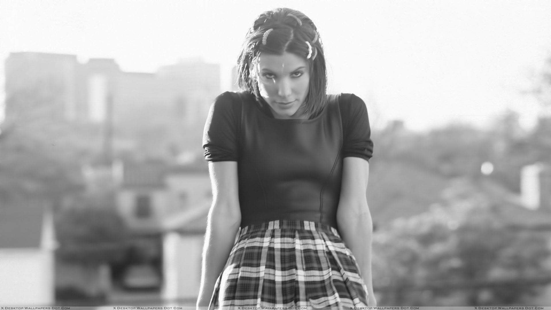 women's short sleeved top Sandra Bullock monochrome brunette