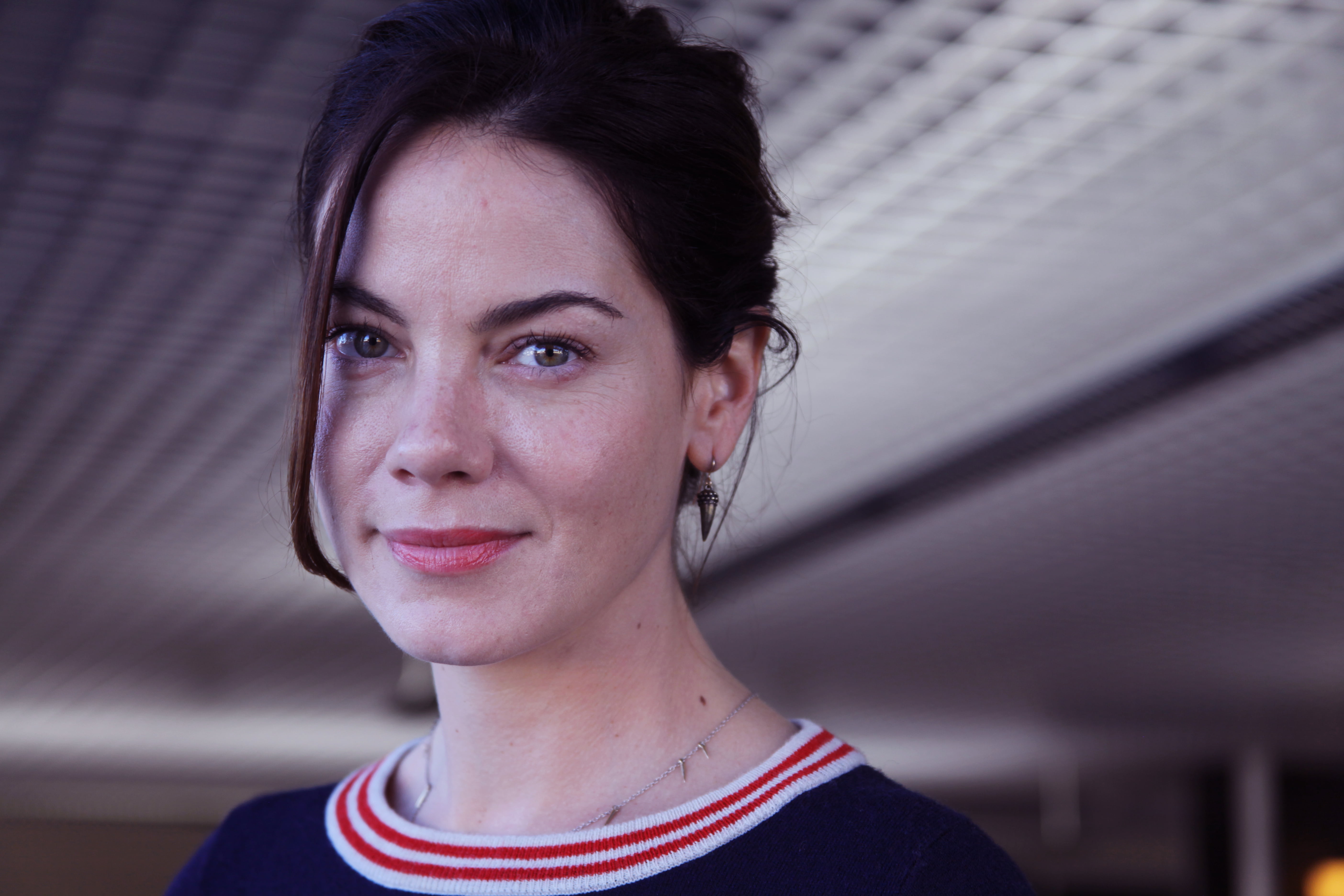 women's blue white and red striped crew neck shirt michelle monaghan 2k 4k 5k