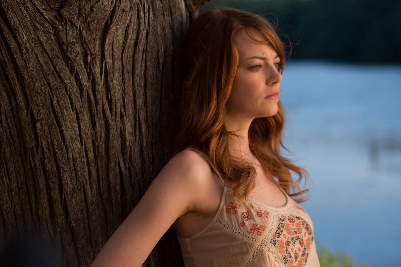 women's brown spaghetti strap top Emma Stone redhead actress 2k