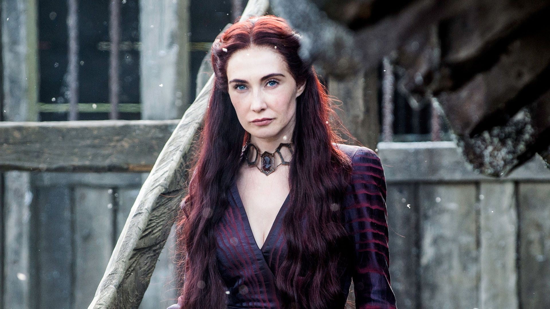 women's maroon V neck top Melisandre Game of Thrones Carice van Houten