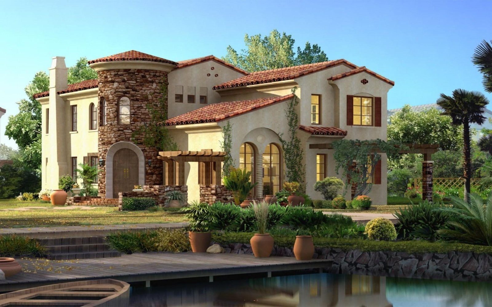 House trees architecture landscape manmade building scenery 2k