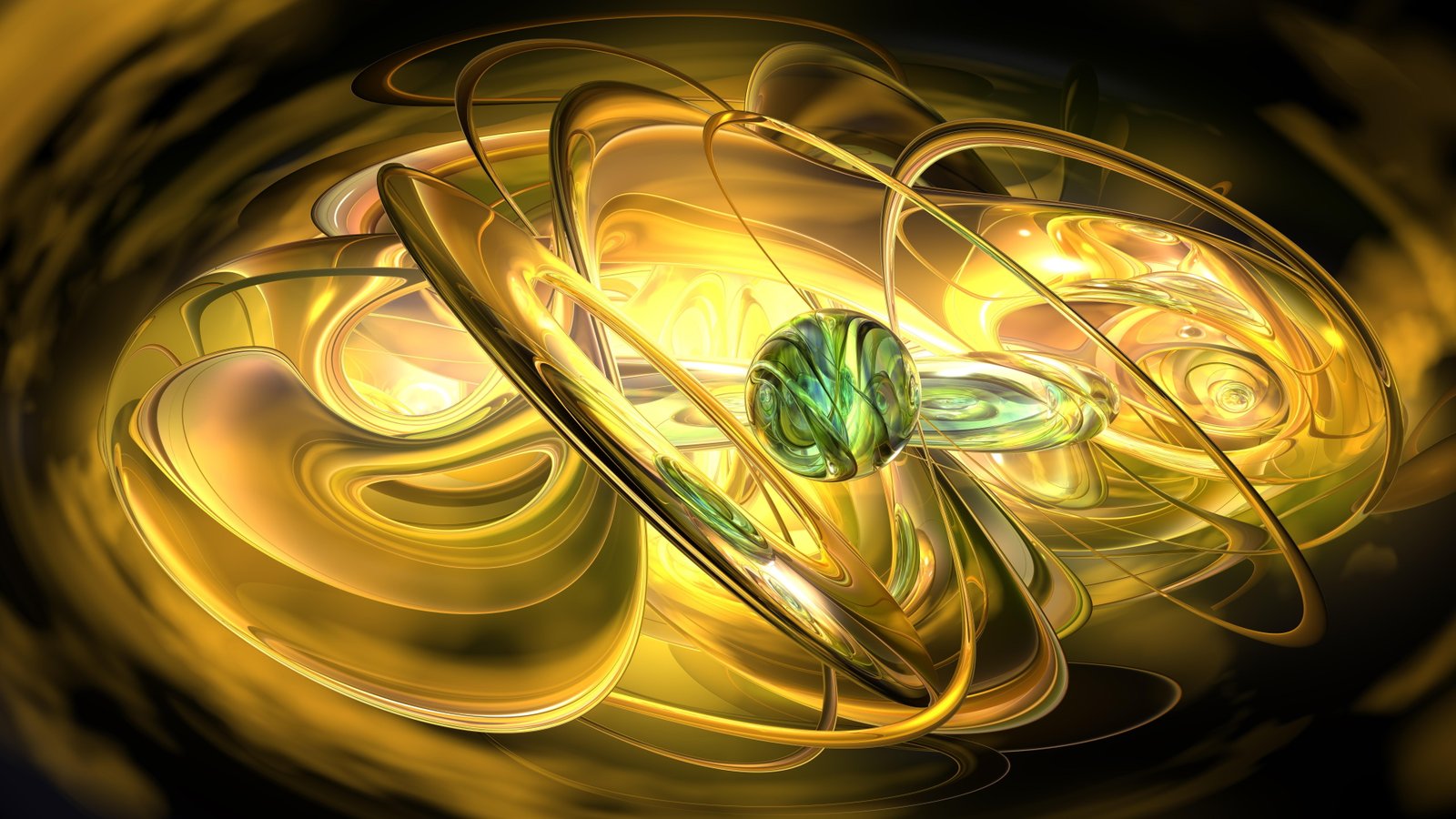 emerald green ball fractal digital art gold shine 2k 4k 5k 8k