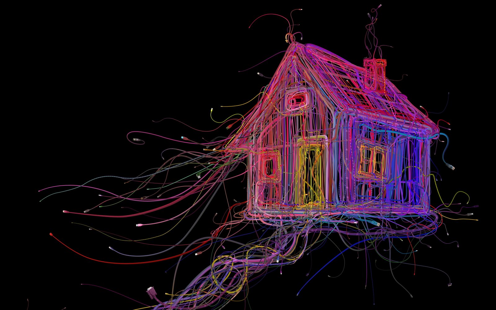 CGI House illuminated multi colored night glowing 2k 4k 5k 8k