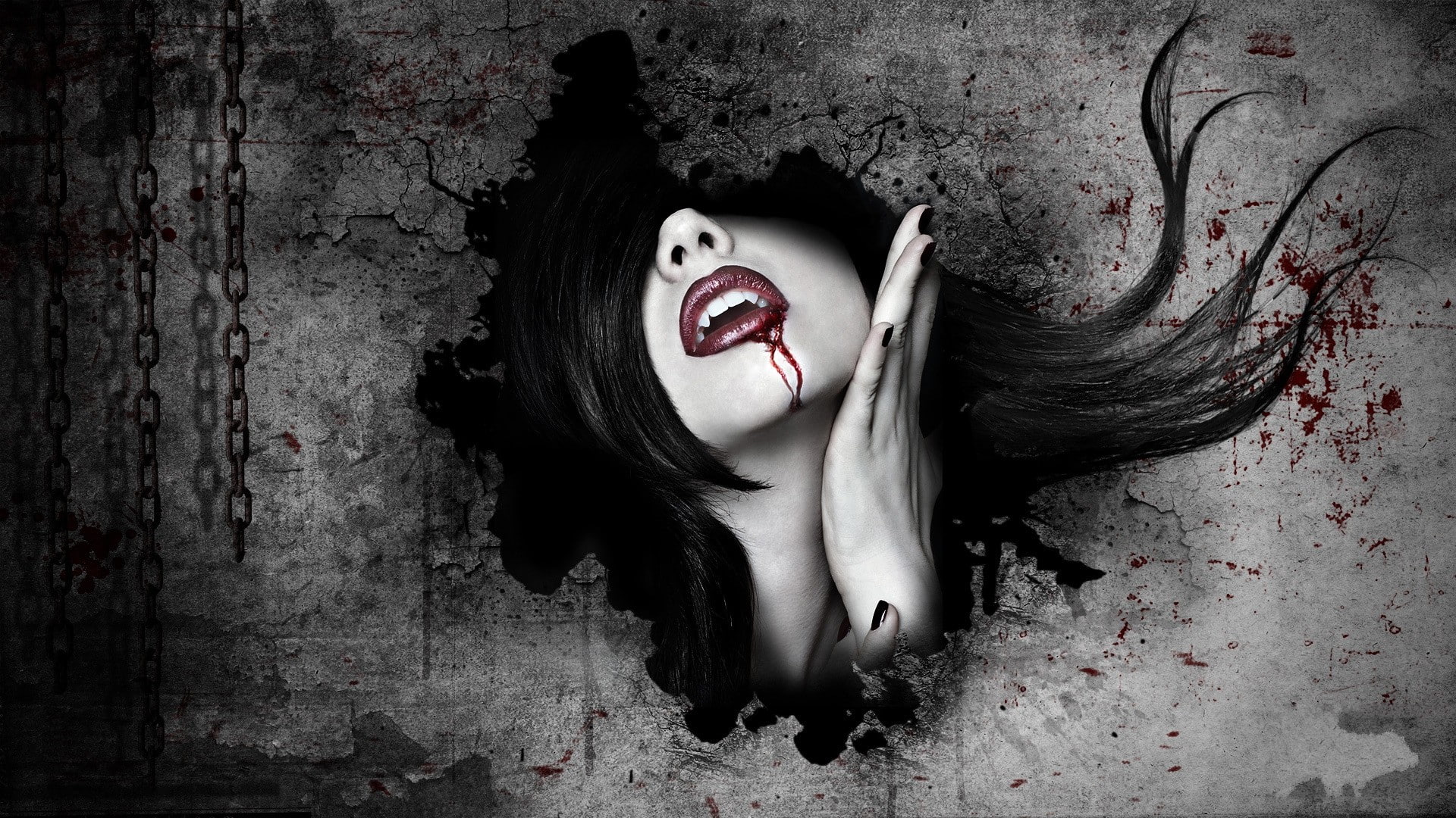 px art blood Dark face fantasy Gothic horror vampires women Nature Trees HD Art 2k