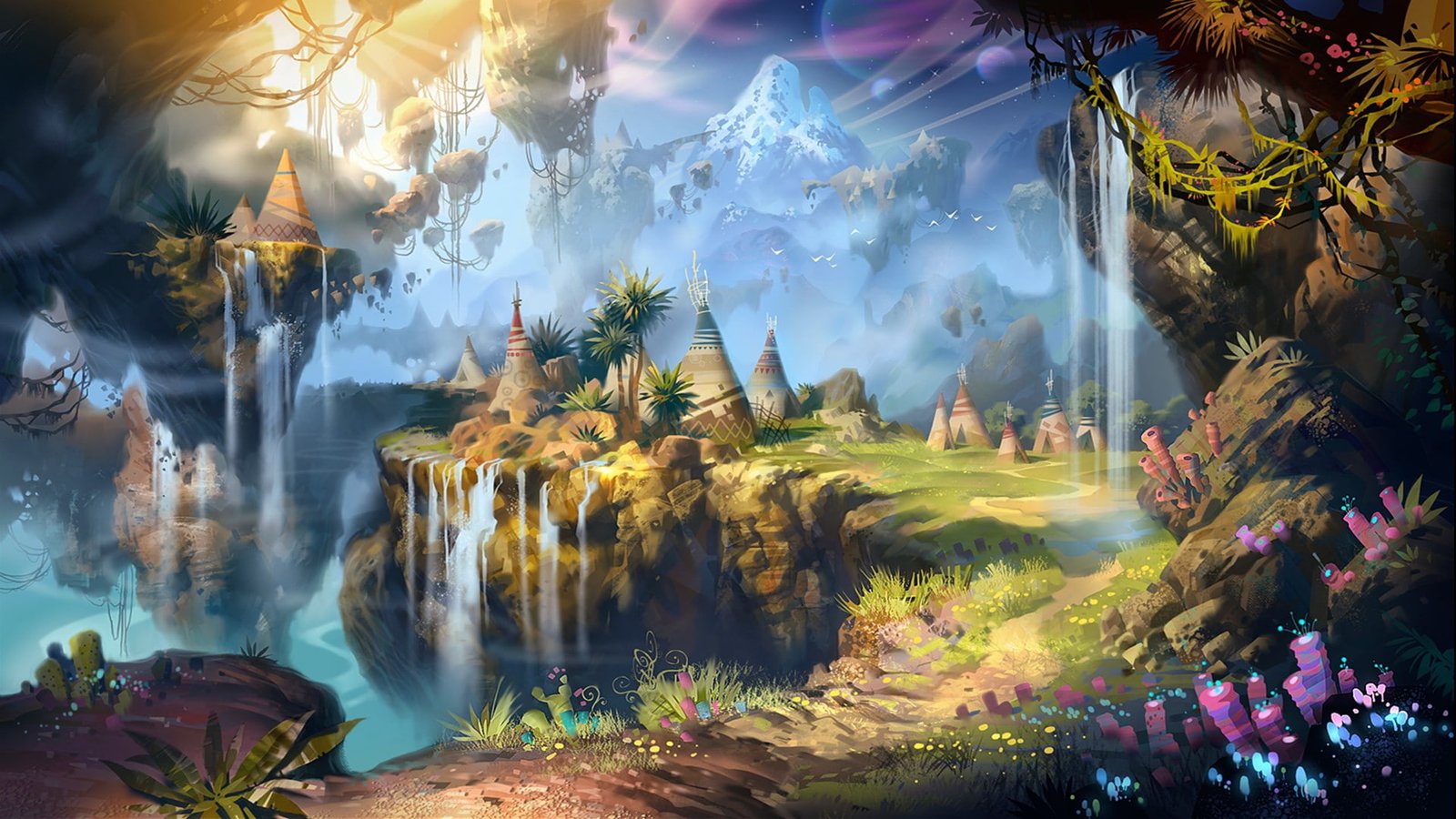 px fantasy Art mountains waterfall Nature Sunsets HD 2k