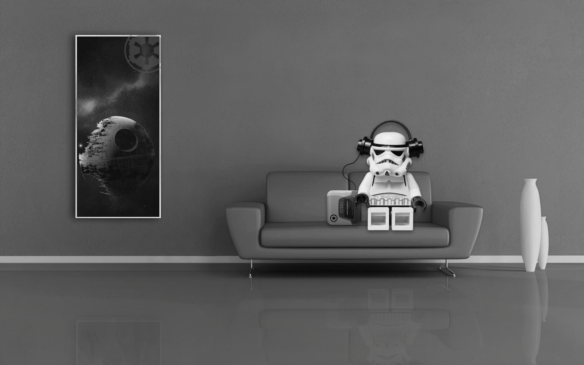 px Couch Death Star headphones LEGO Wars Living rooms music reflection Nature Rivers HD Art 2k
