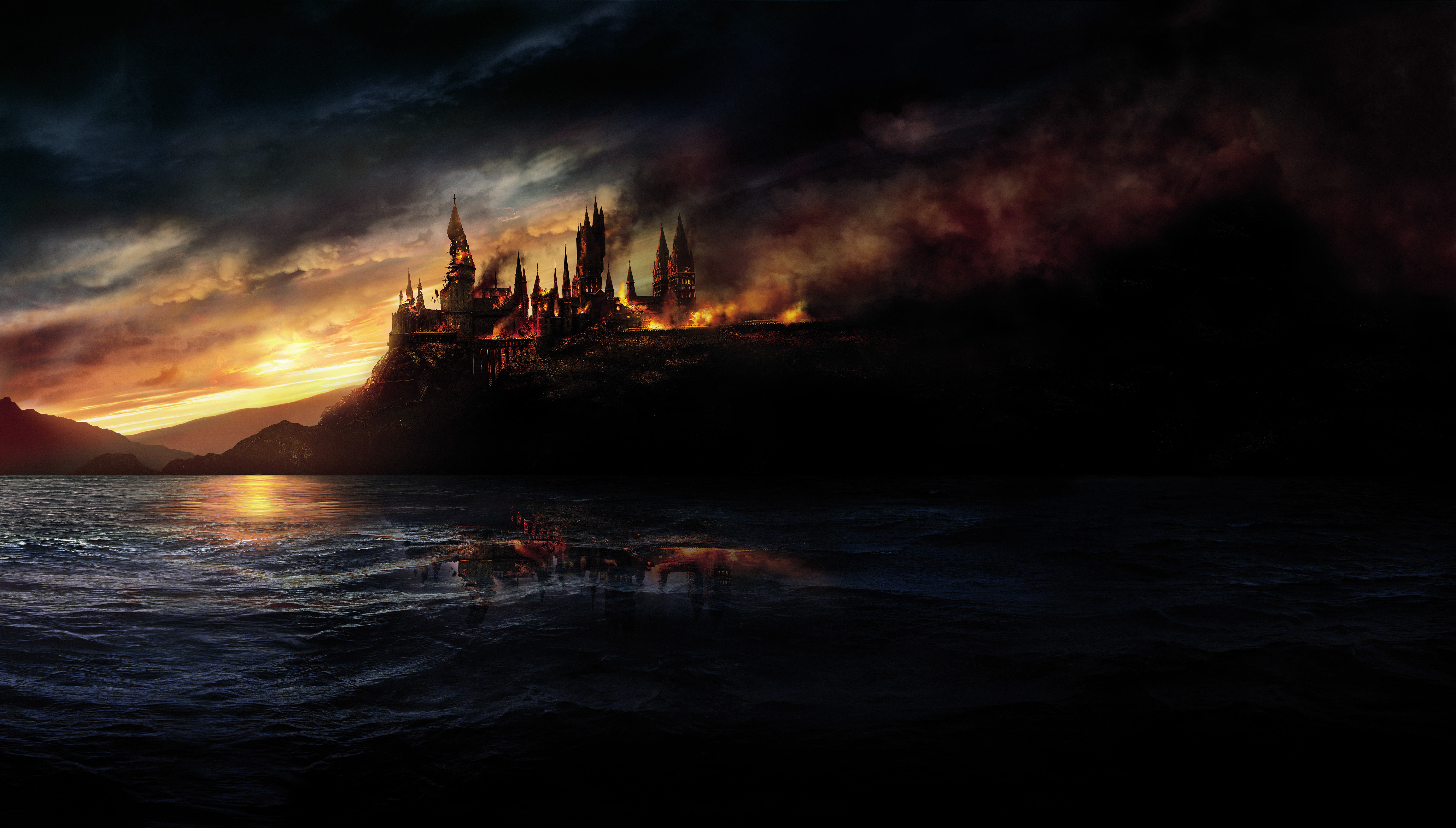 Hogwarts Burning Harry Potter and the Deathly Hallows 2k 4k 5k