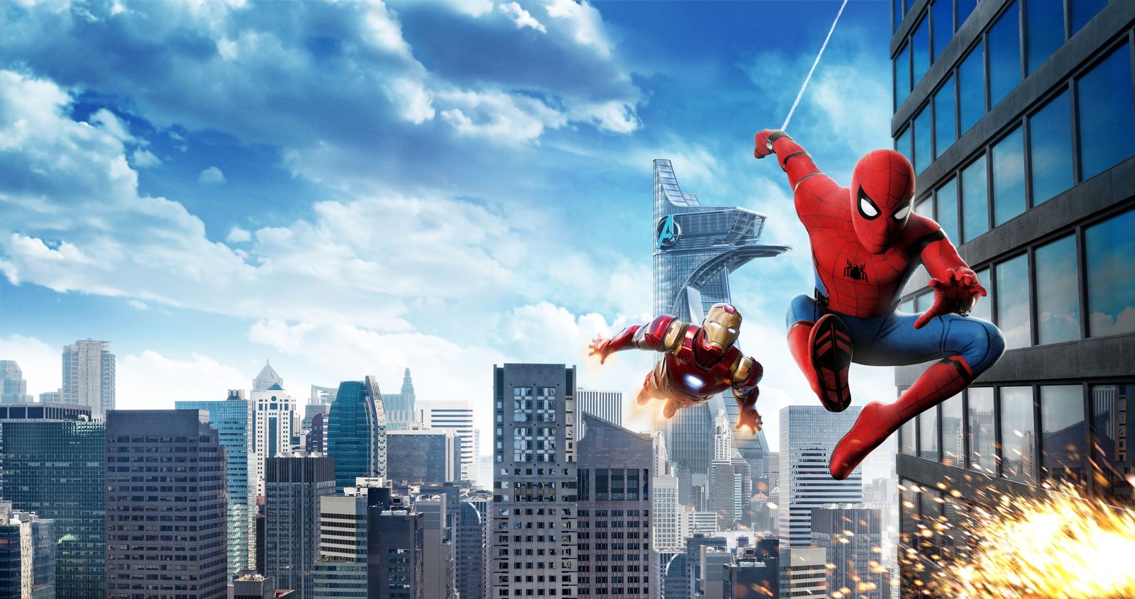 Iron Man Spider Homecoming architecture sky 2k 4k 5k 8k
