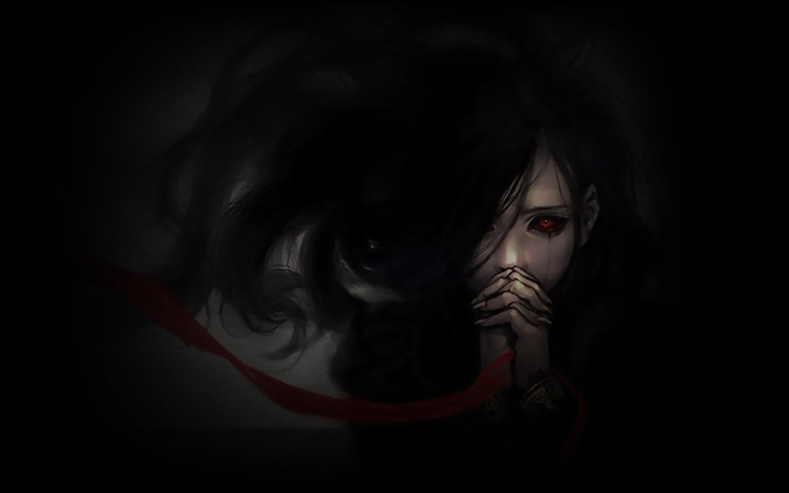 female animated character wallpaper horror blacked out eyes 2k