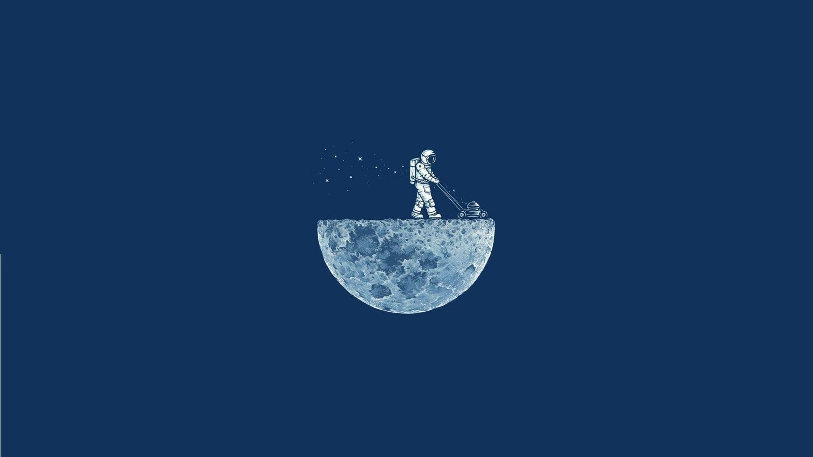 astronaut on moon illustration space minimalism blue background 2k