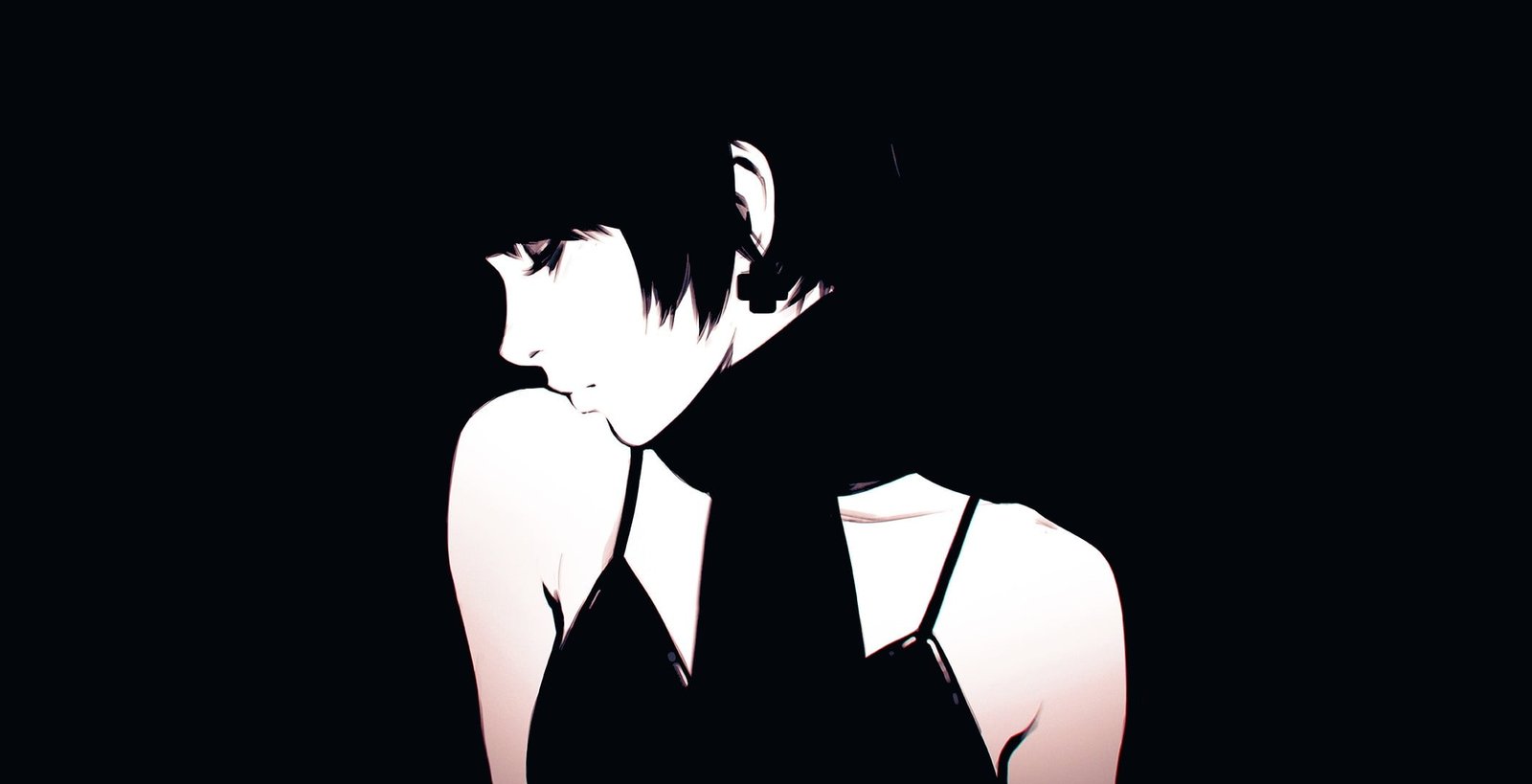 woman wearing black spaghetti strap top digital wallpaper anime 2k