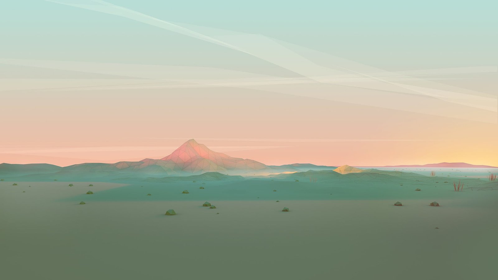 silhouette of mountains sunset digital art low poly scenics nature 2k